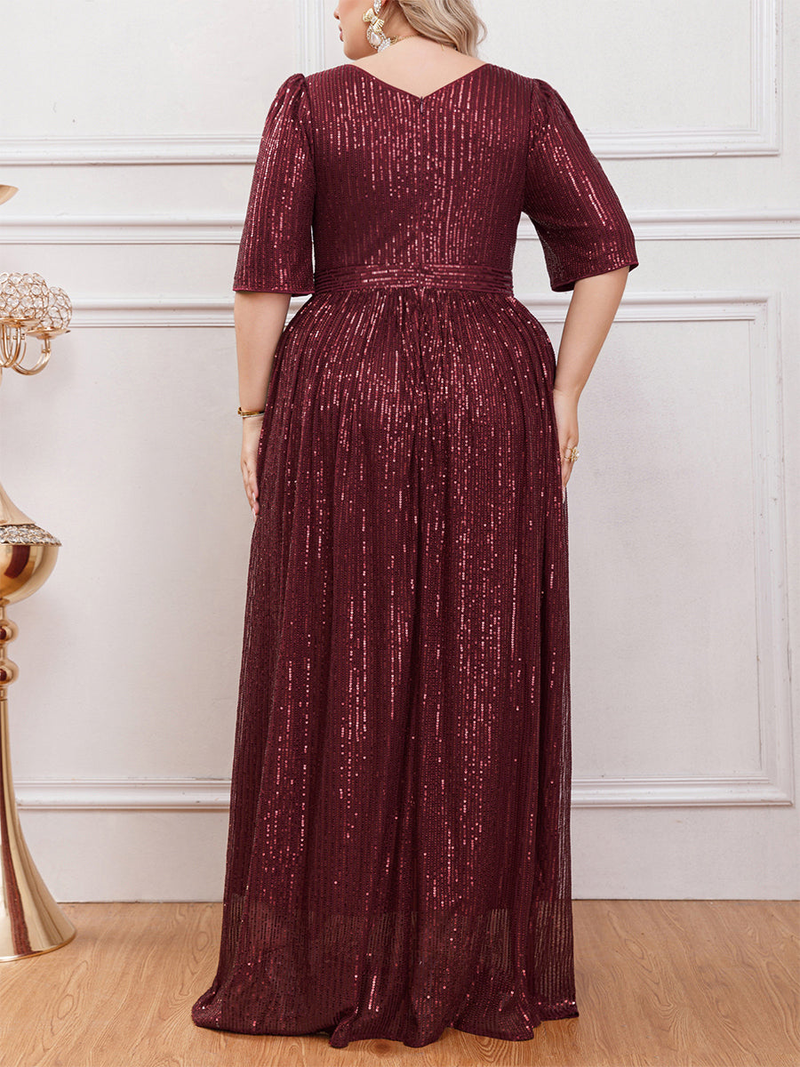 Plus Swing Short Sleeve A-line Prom Dress MCW1103