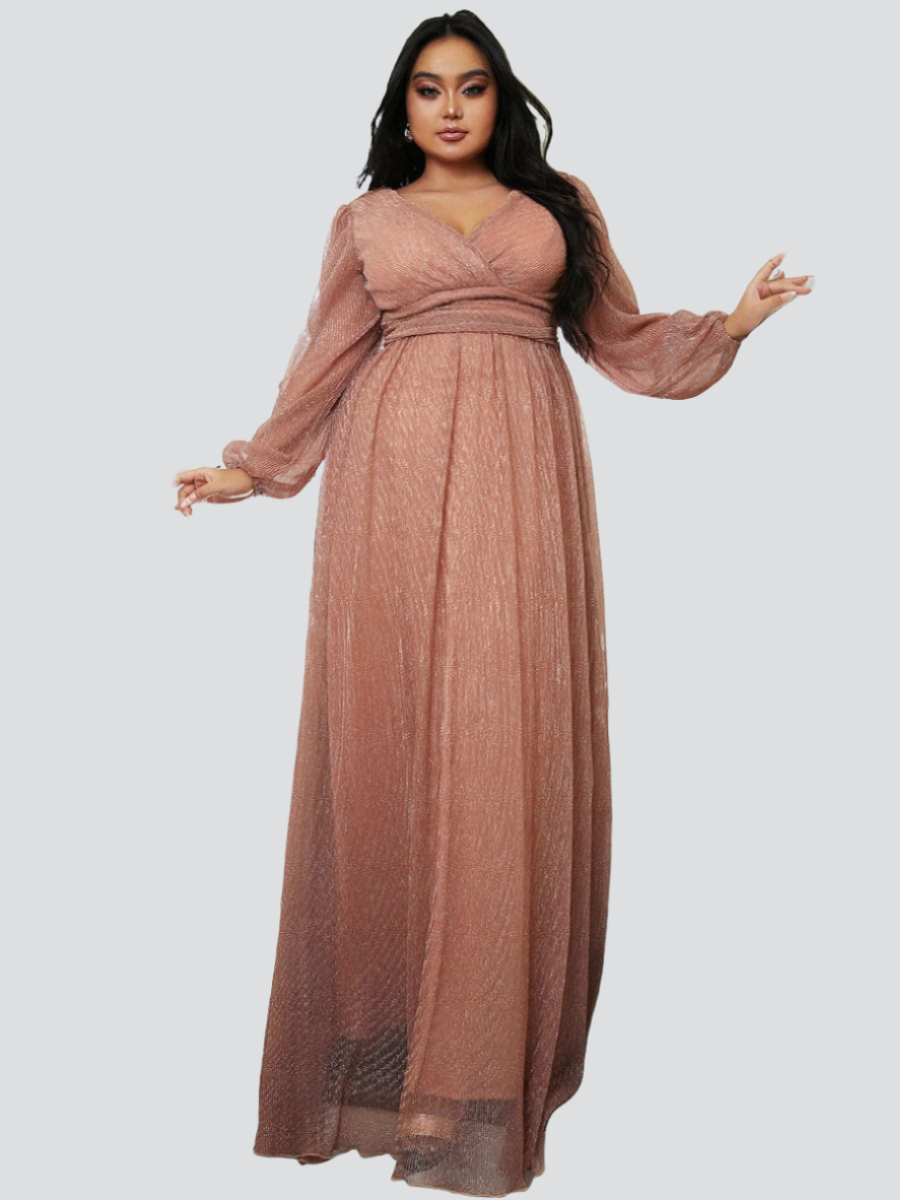 Plus Size Backless V Neck Tulle Maxi Dress PXH2101
