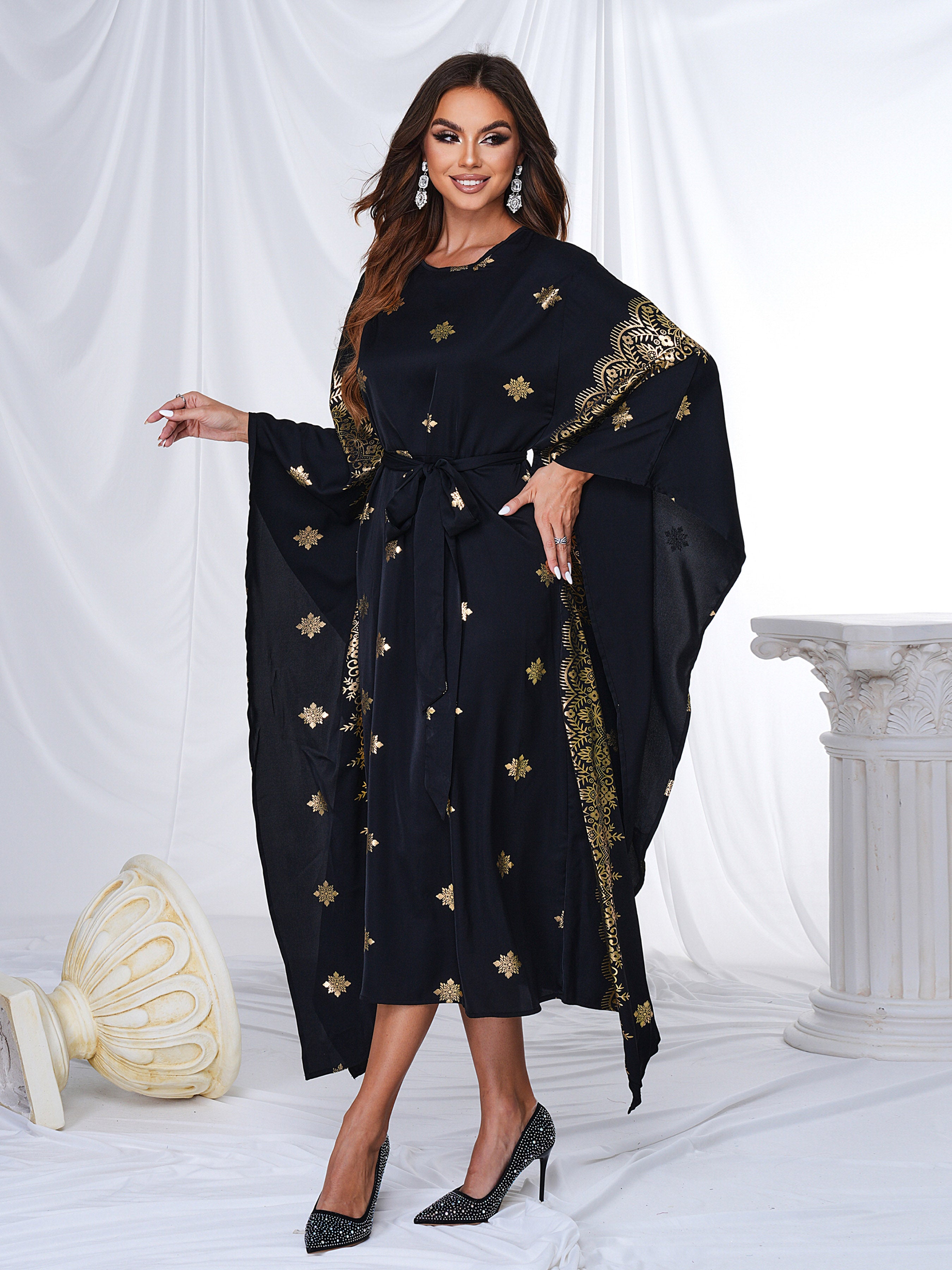 Asymmetric Gilded Bat Sleeve Dress ME00053