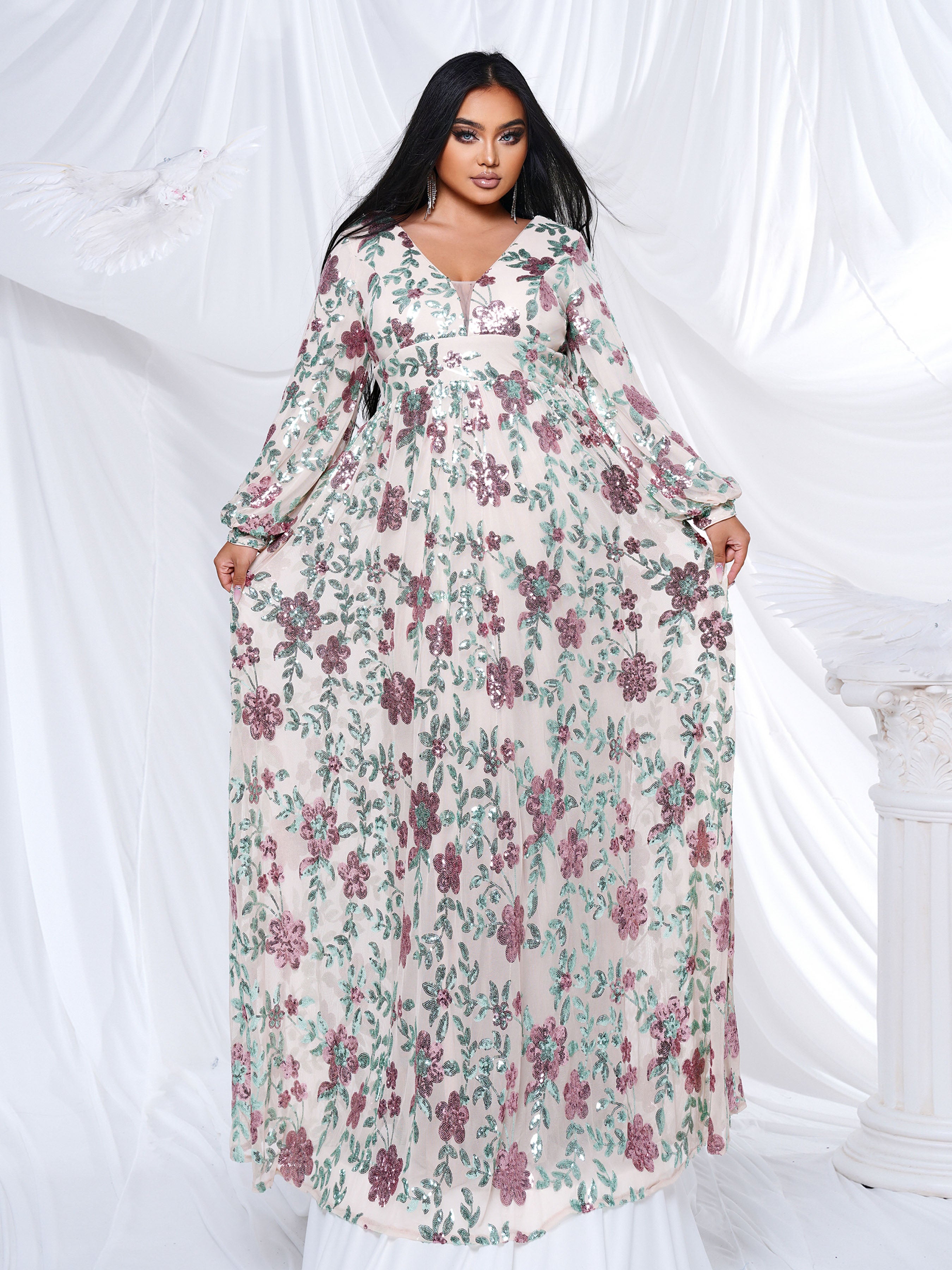 Plus V-Neck Backless Apricot Prom Dress PRJ10789