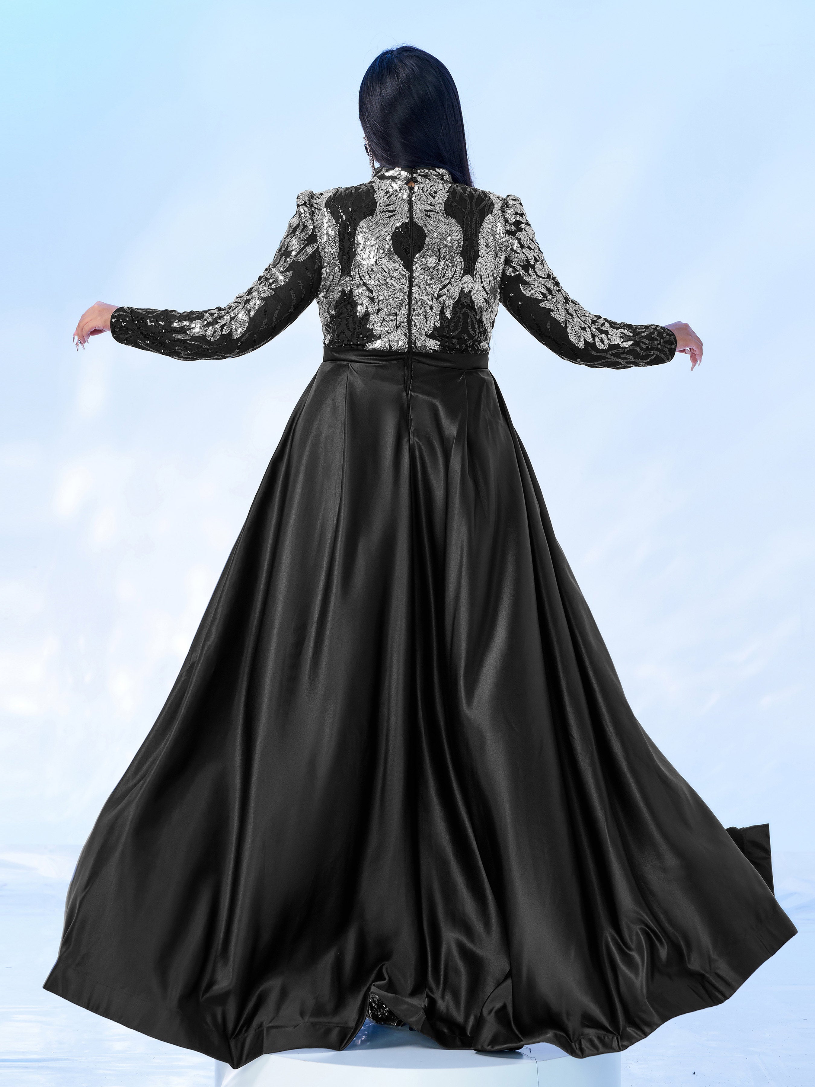 Plus Size Long Sleeve Sequin Prom Dress PMES00579