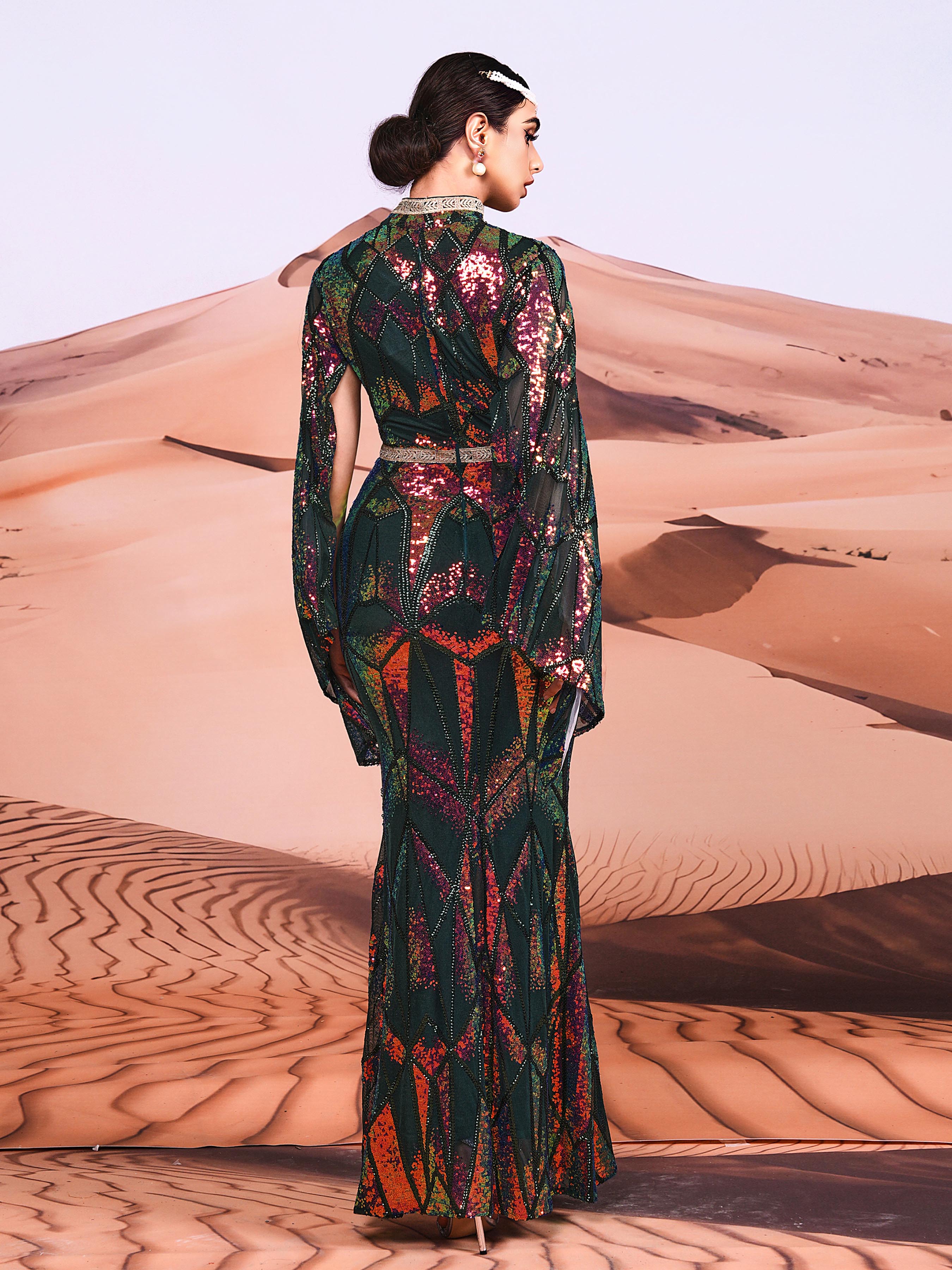 Cape Sleeve Split Sequin Maxi Dress GM00312