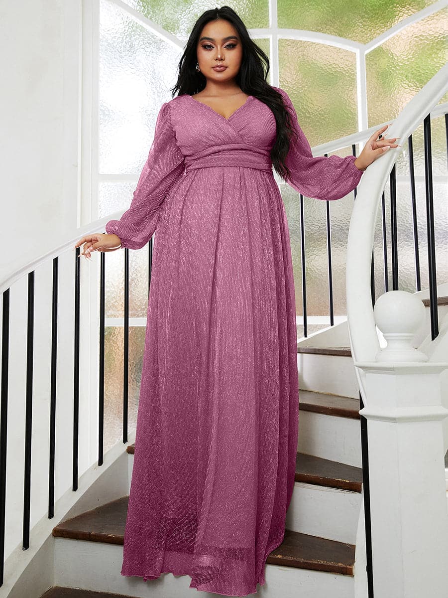 Plus Size Backless V Neck Tulle Maxi Dress PXH2101