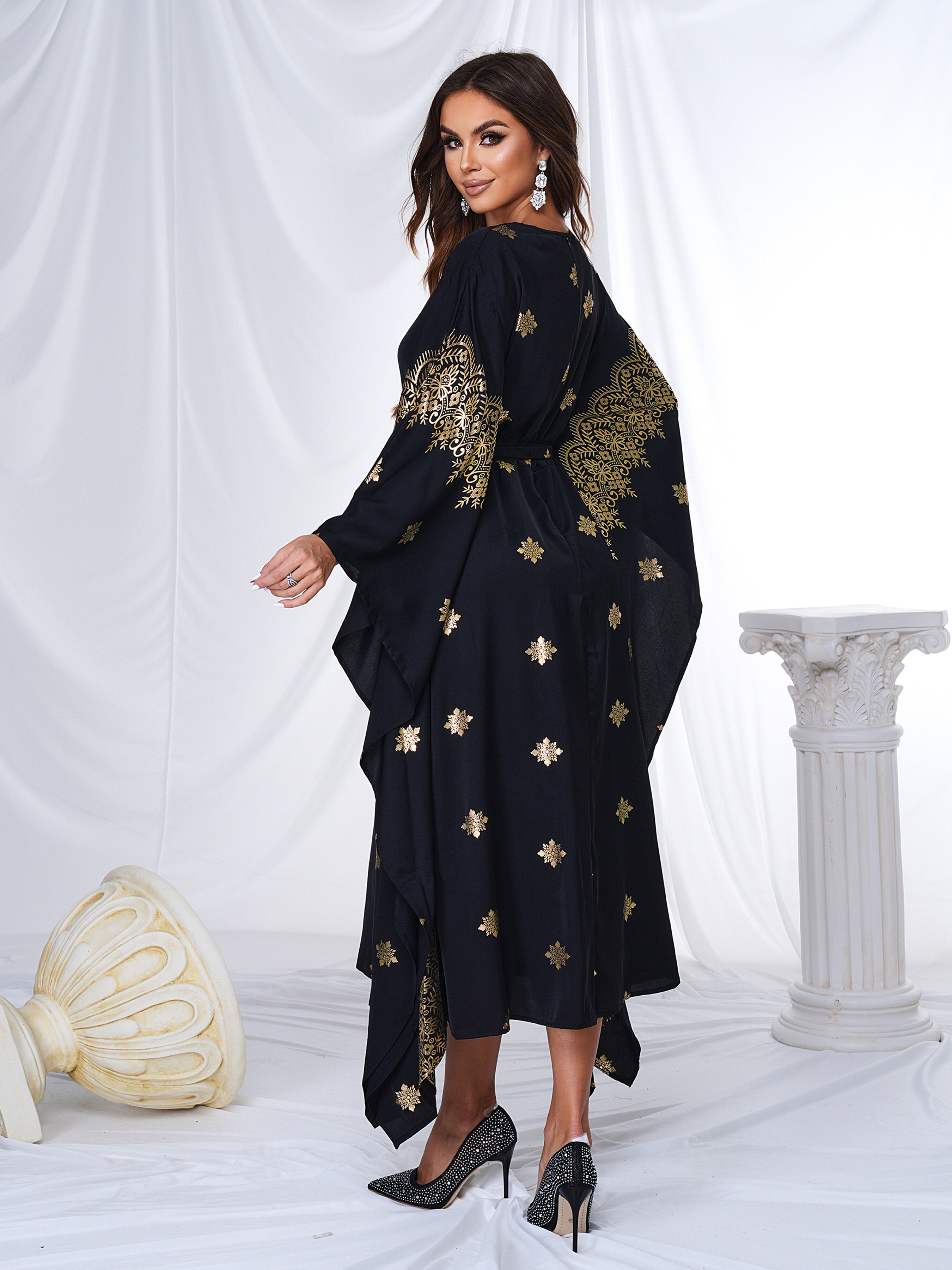 Asymmetric Gilded Bat Sleeve Dress ME00053