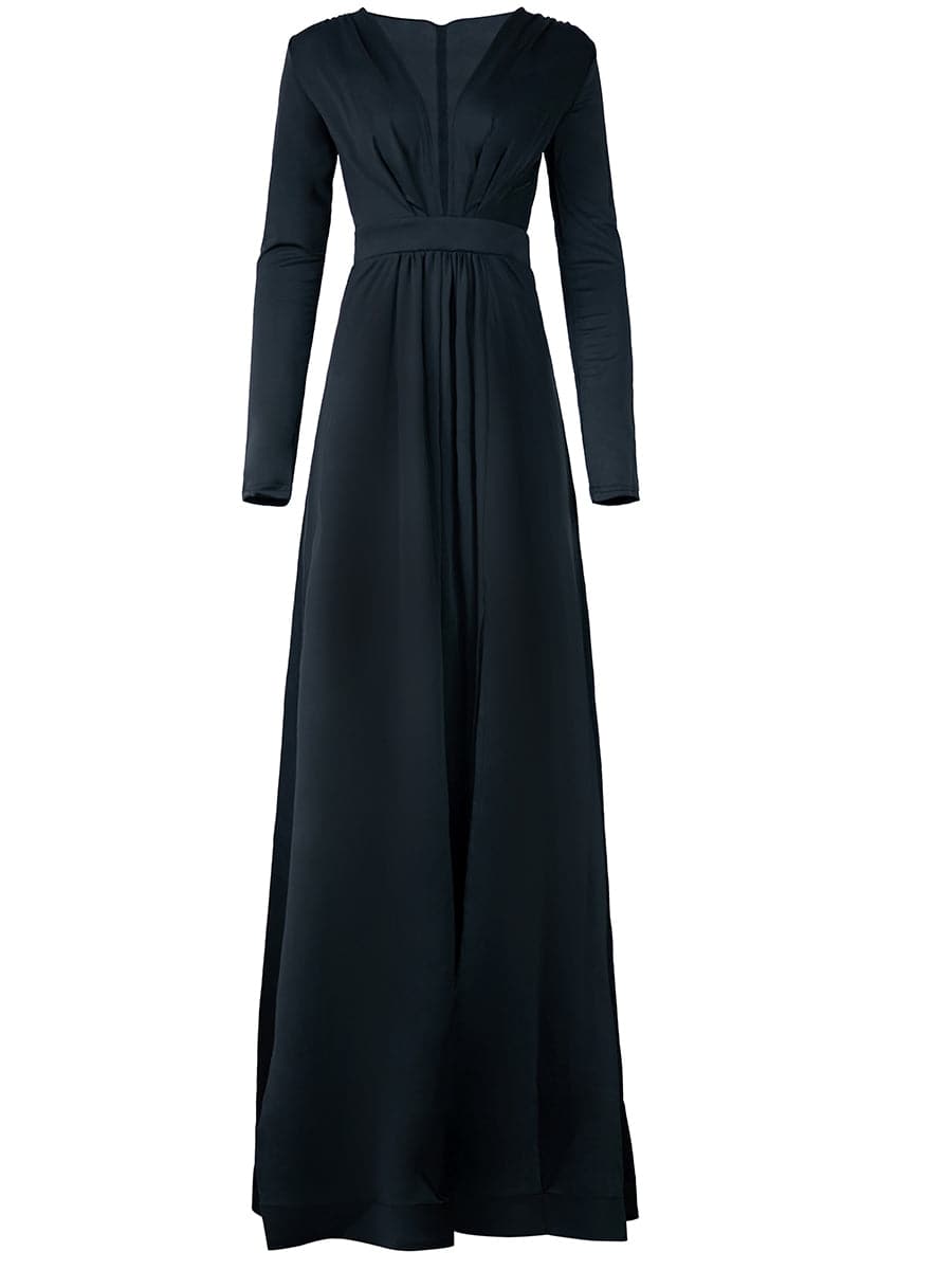 V-neck Long Sleeve Split Maxi Dress XH1221