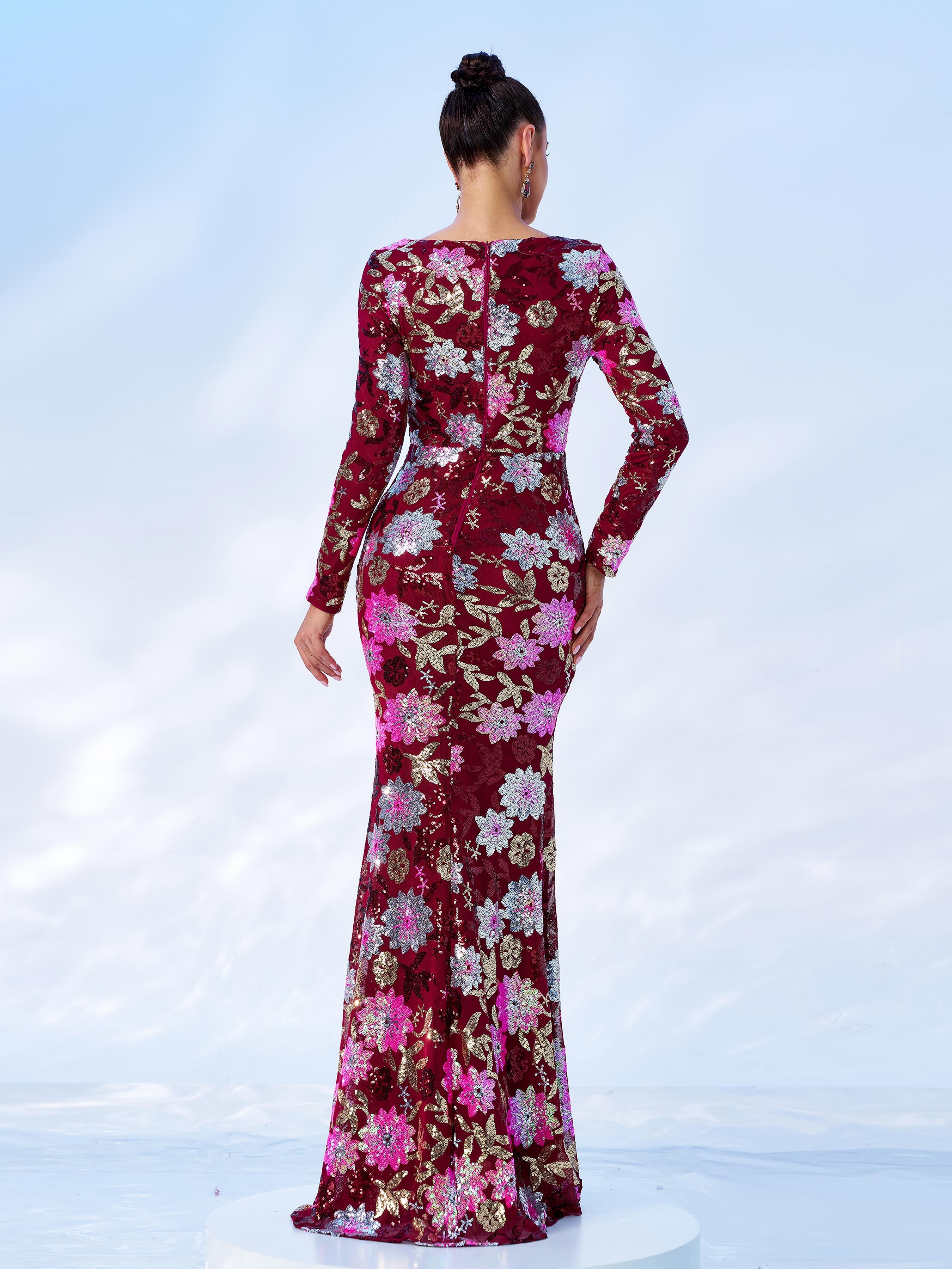 Crew Neck Floral Sequin Dress RJ10987