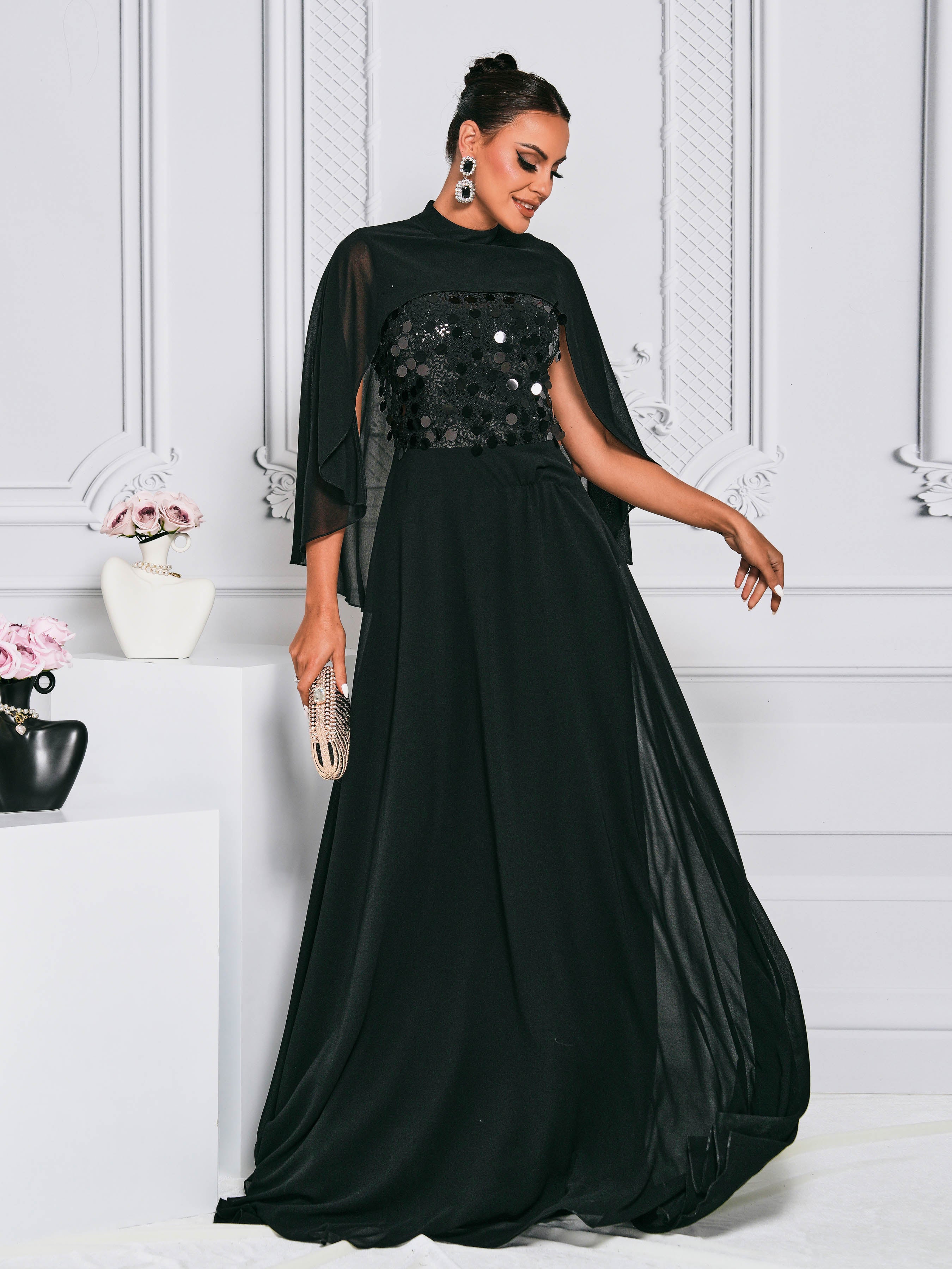 Cape Sleeve Tulle Maxi Dress RH31025