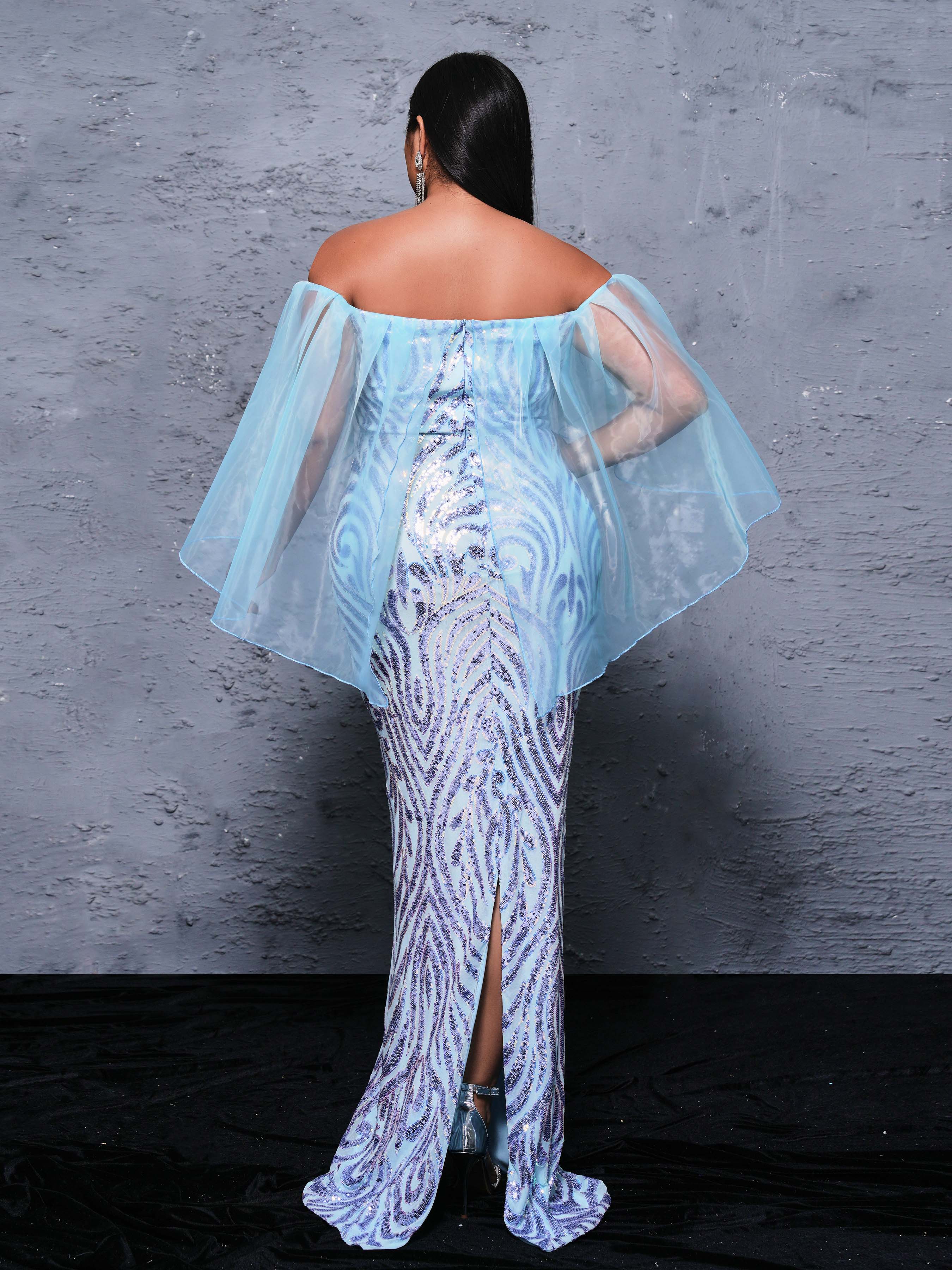 Plus Off Shoulder Panel Sequin Dress PRX70031