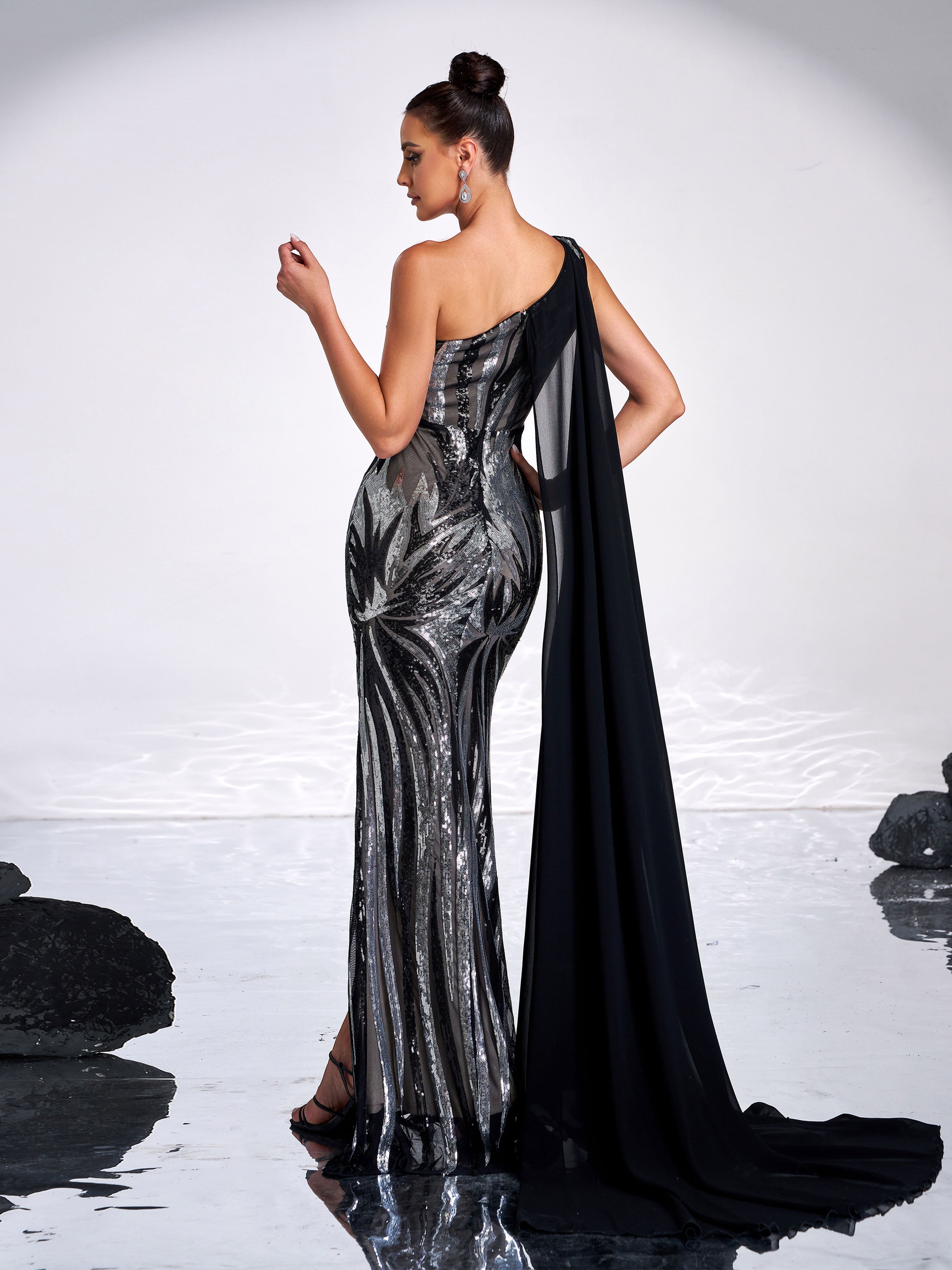 Mesh Draping Sequin Prom Dress RH31337