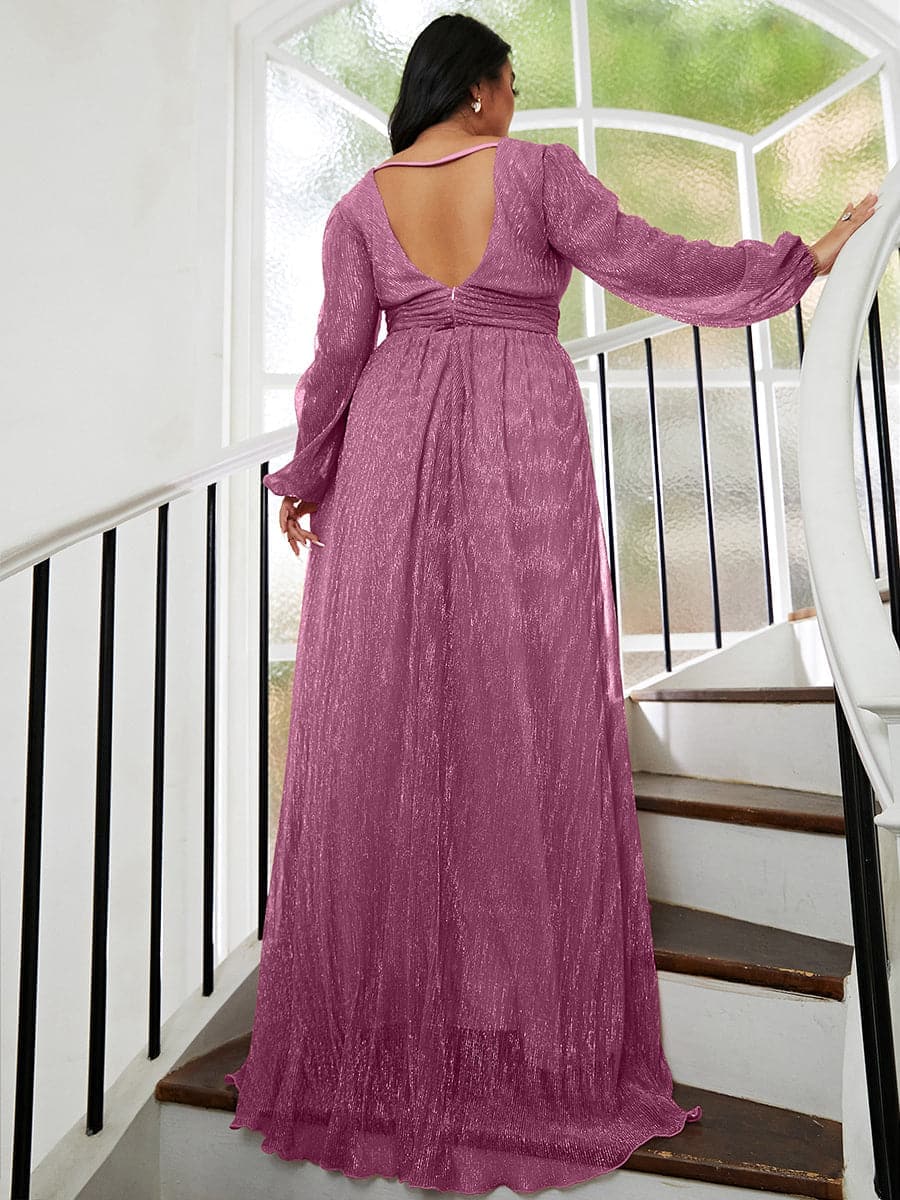 Plus Size Backless V Neck Tulle Maxi Dress PXH2101