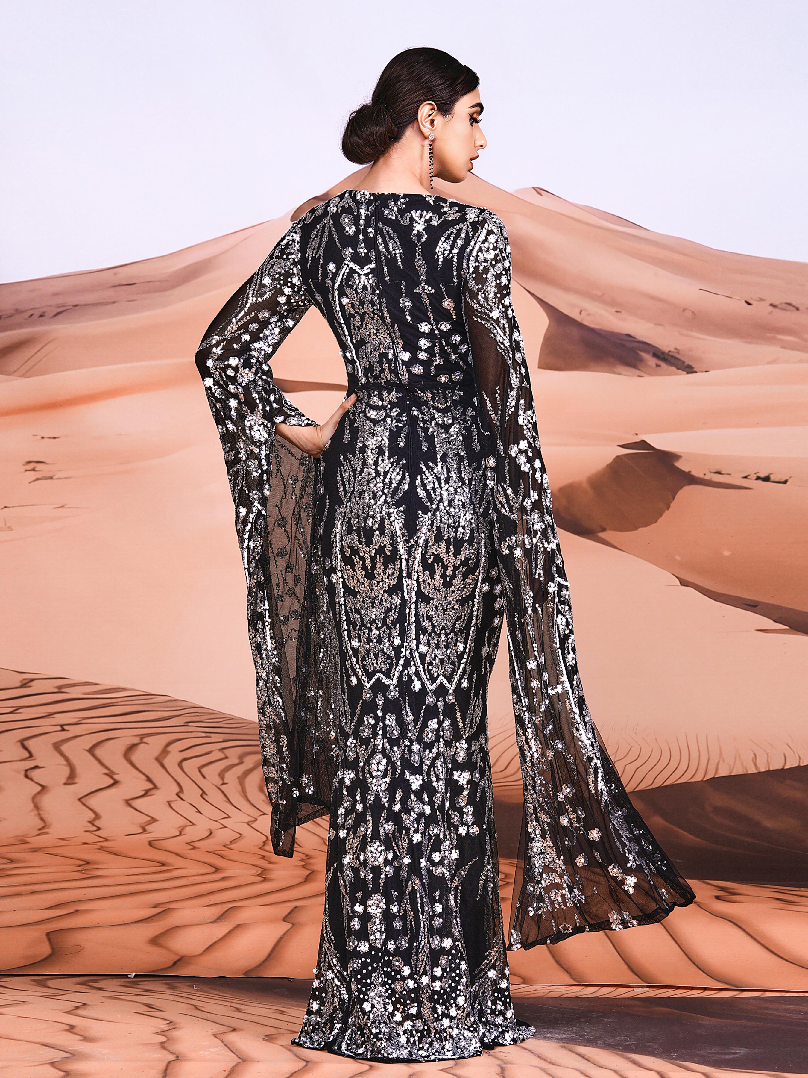 Long Sleeve Mermaid Sequin Maxi Dress MES00404