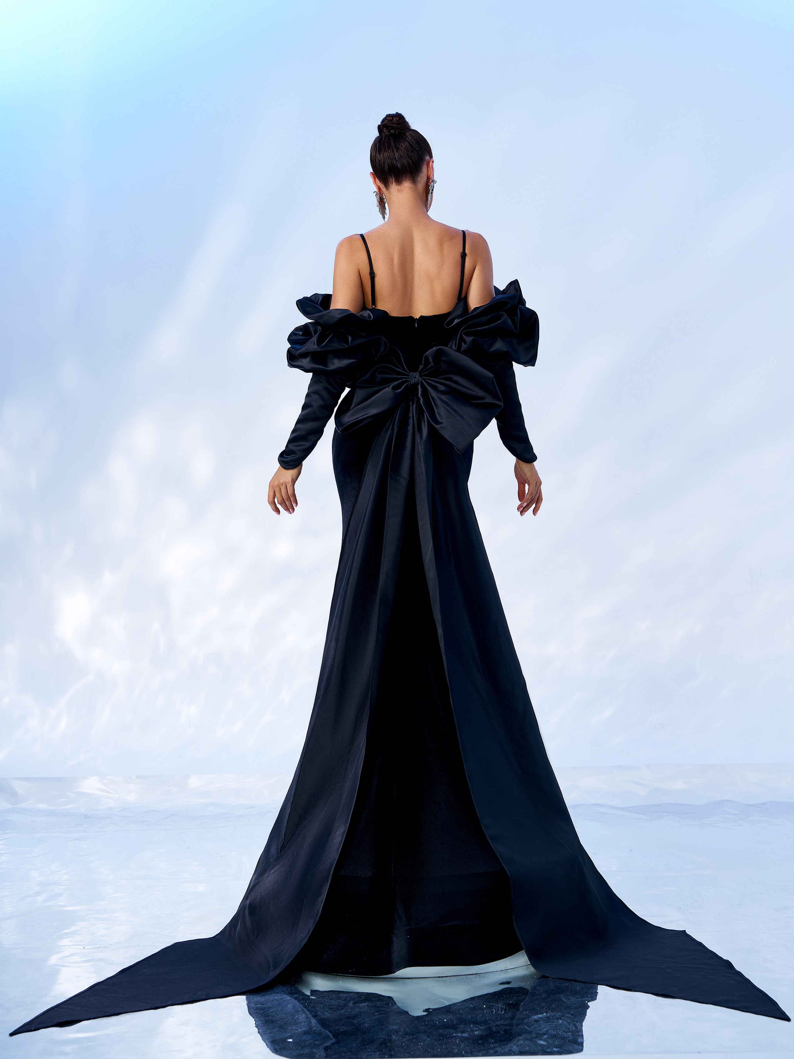 Back Bow Spaghetti Ruffled Evening Dress DH80117