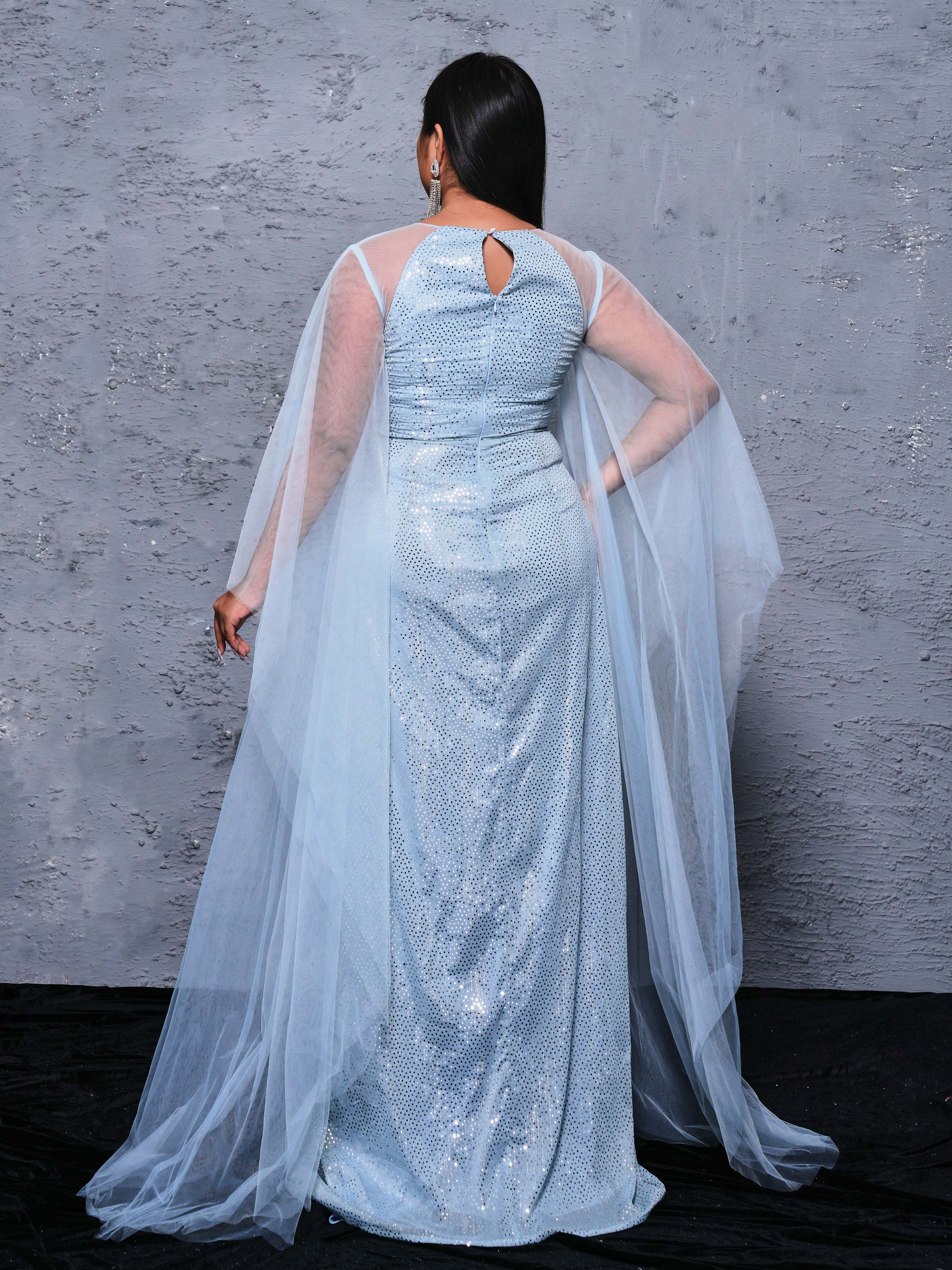 Plus Panel Sequin Cutout Maxi Dress PRX70140