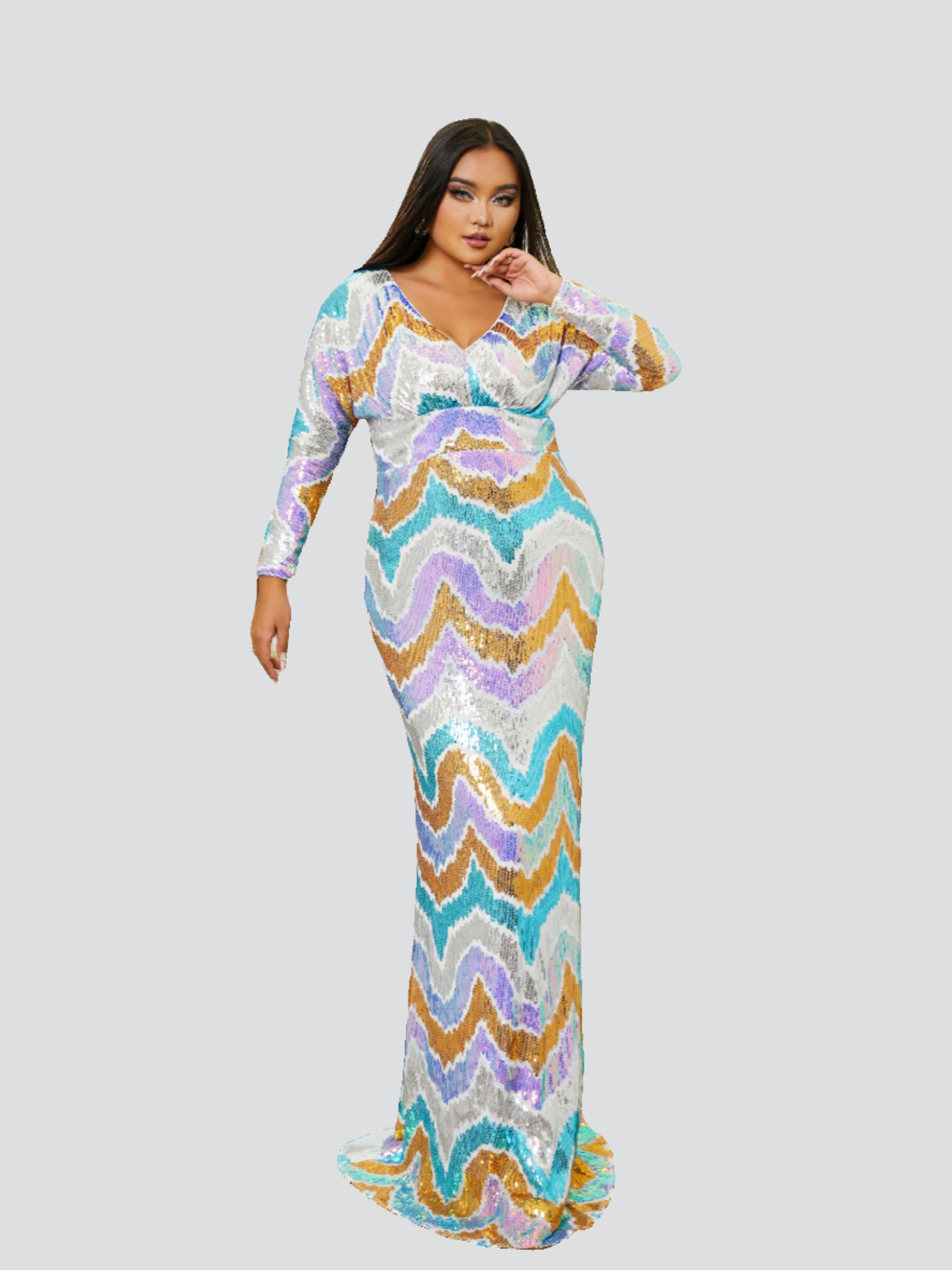 Plus Long Sleeve Stripe Colorful Dress PRM20814