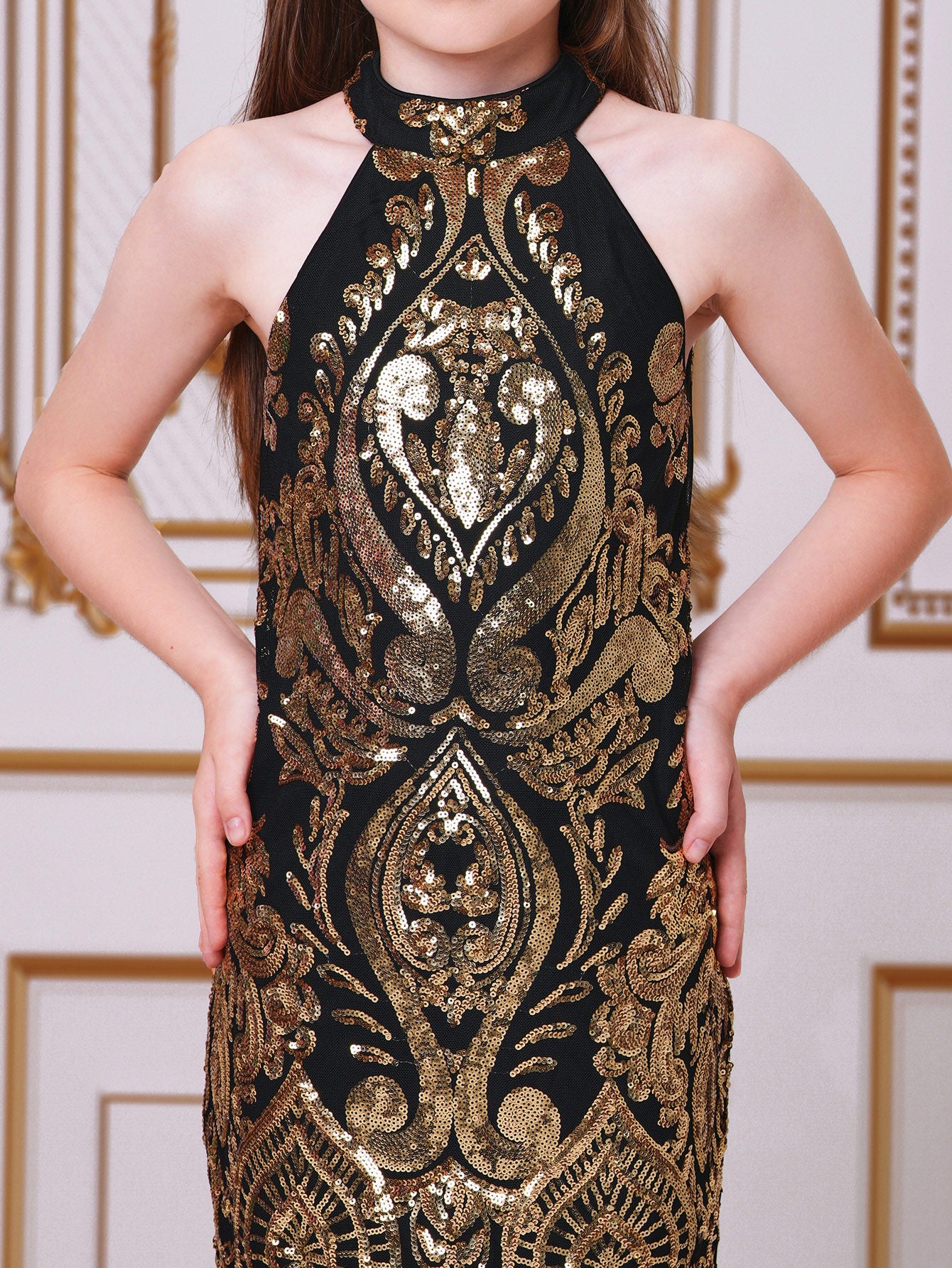 Teen Gold Sequin Sheath Mini Party Dress CFT19757