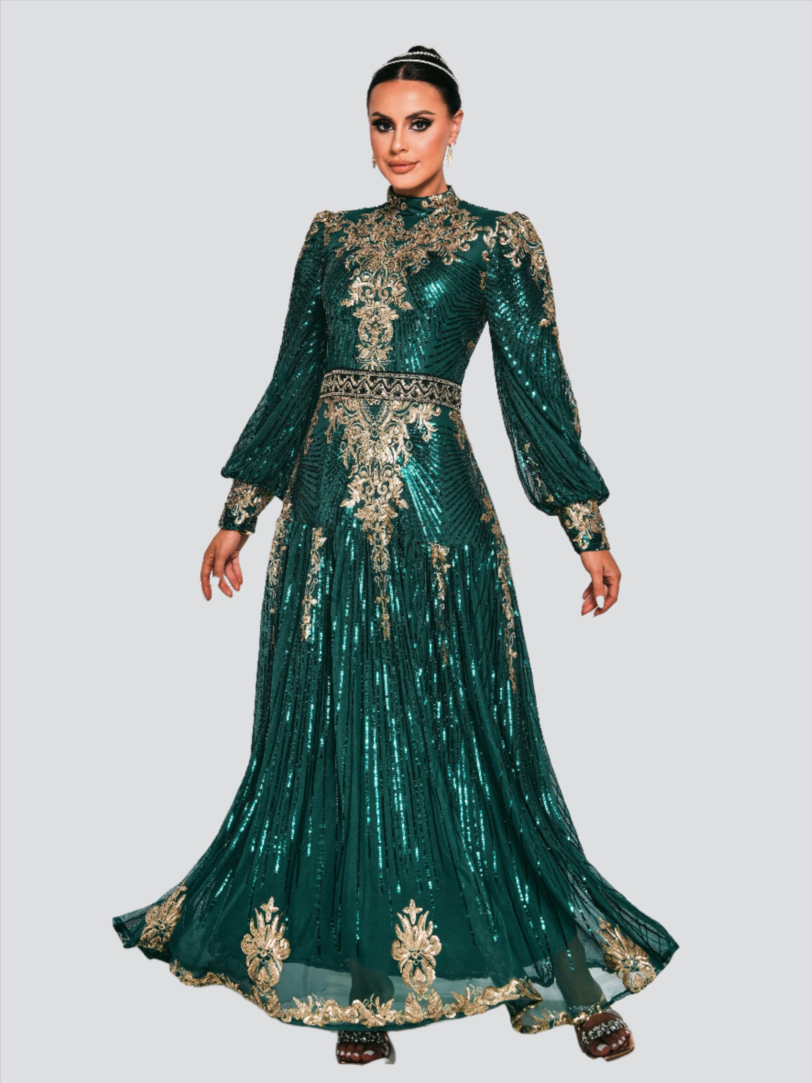 Lantern Sleeve Sequin Maxi Dress MES00341