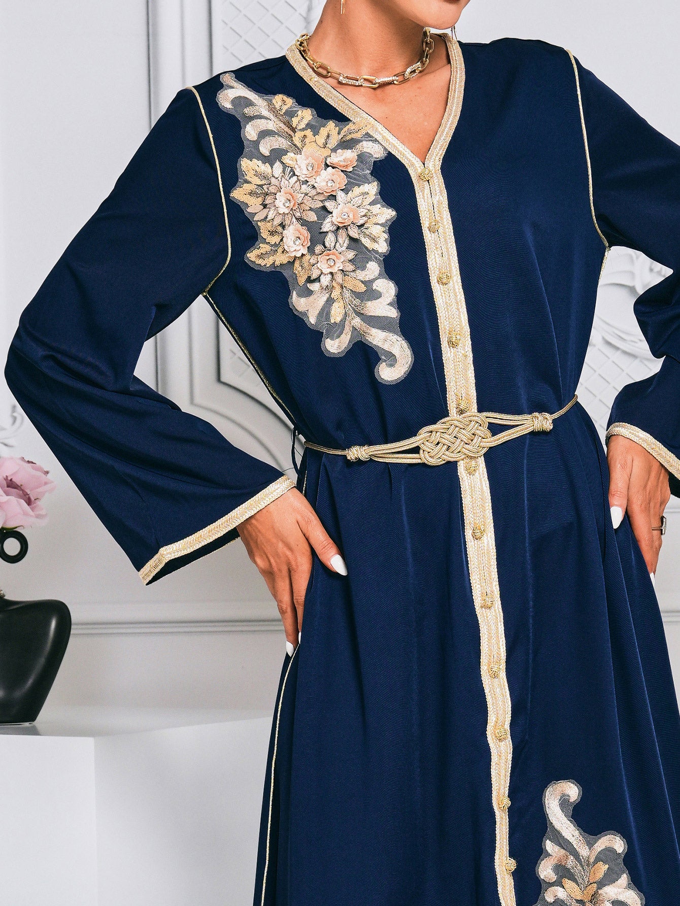 Floral Embroidered A-line Muslim Dress ME00222