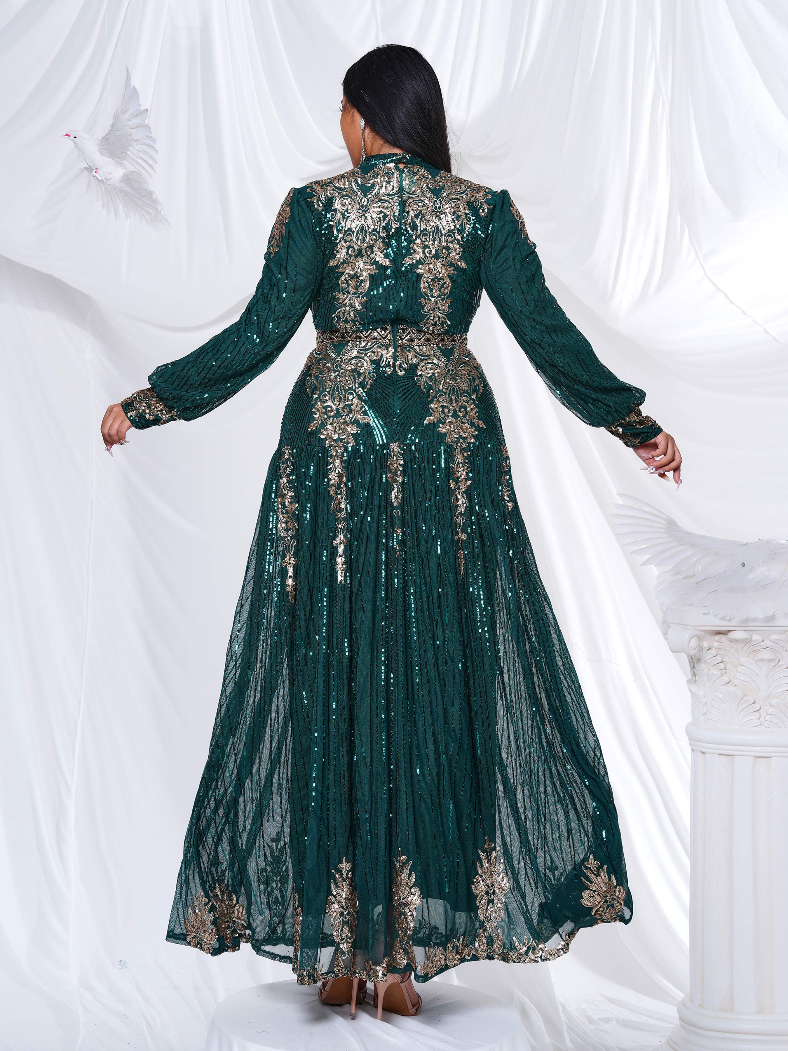 Lantern Sleeve Sequin Maxi Dress MES00341