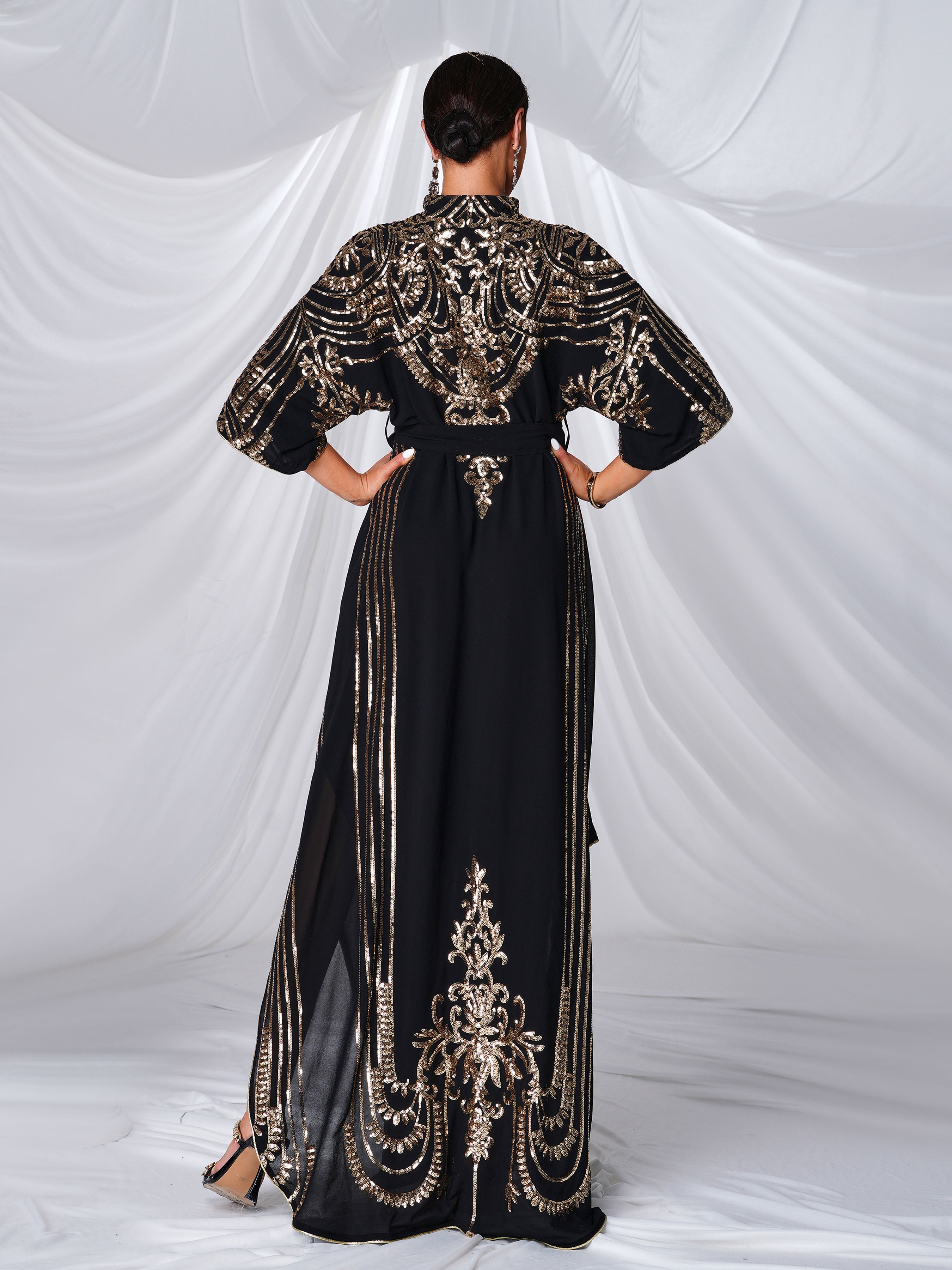 Sequin Panel Mesh Asymmetric Hem Dress MES00449