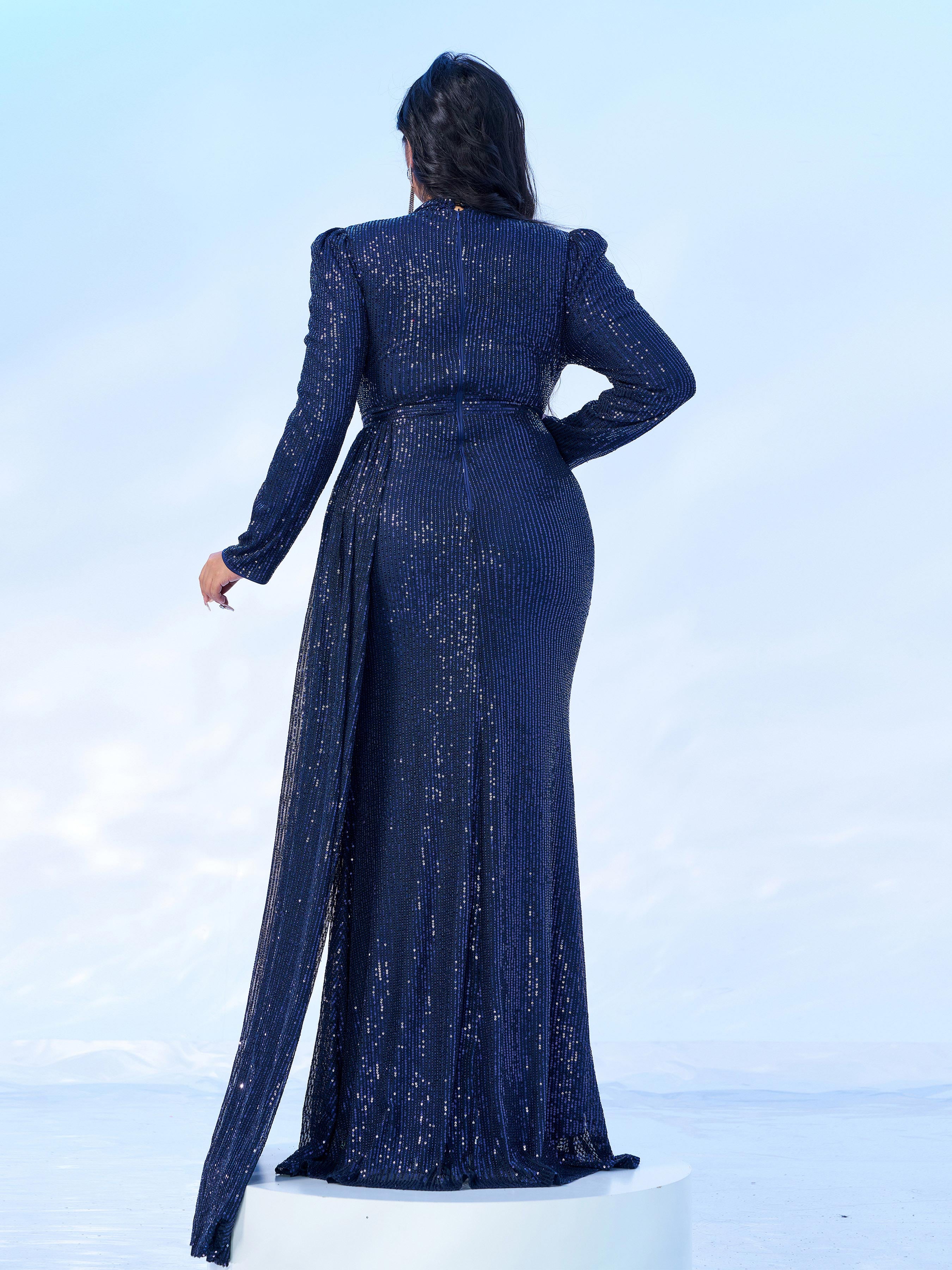 Plus Full Cover Ribbon Sequin Dress PRJ11834