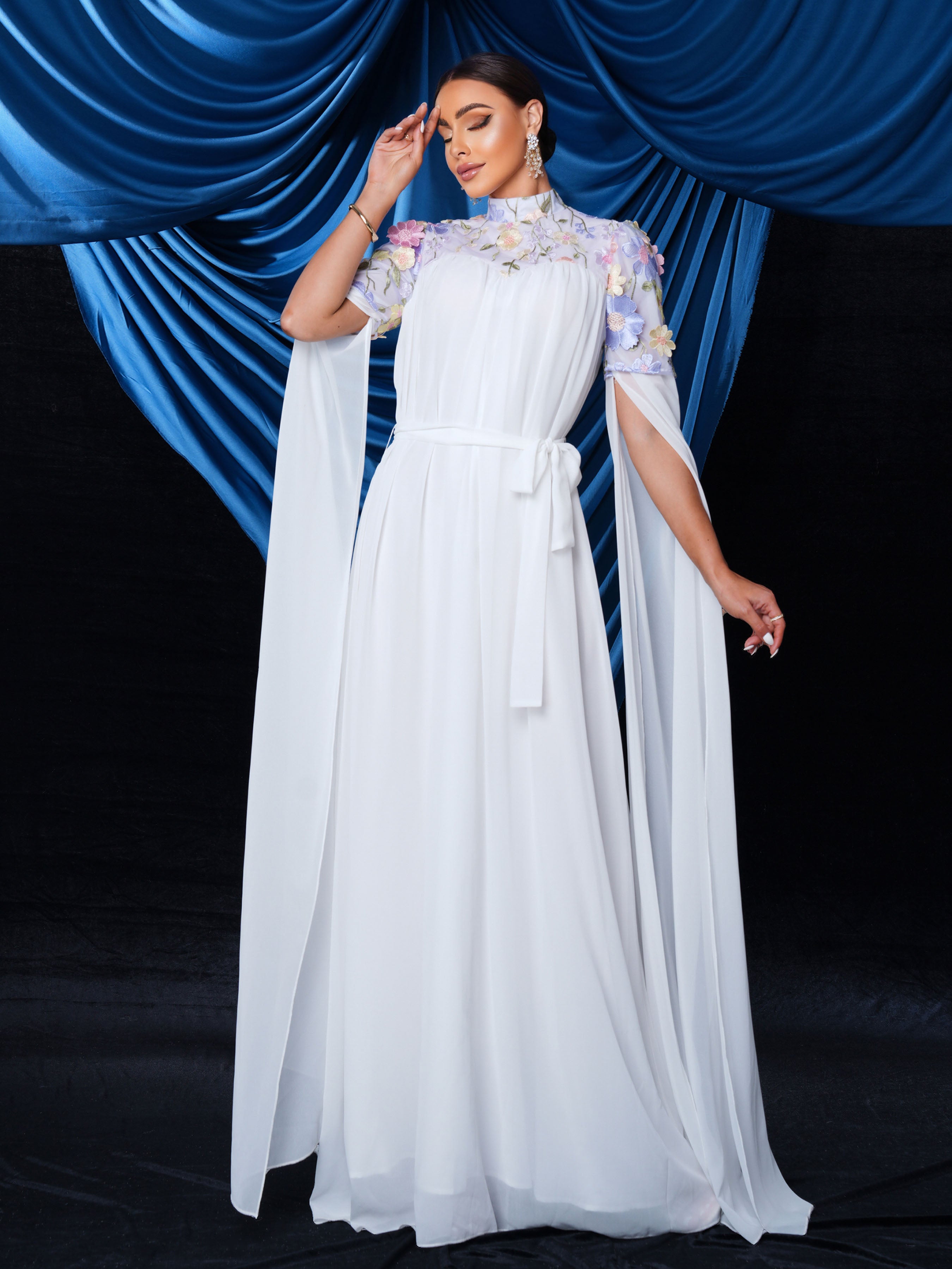 Floral Embroidery Tulle Bridesmaid Dress MES00447