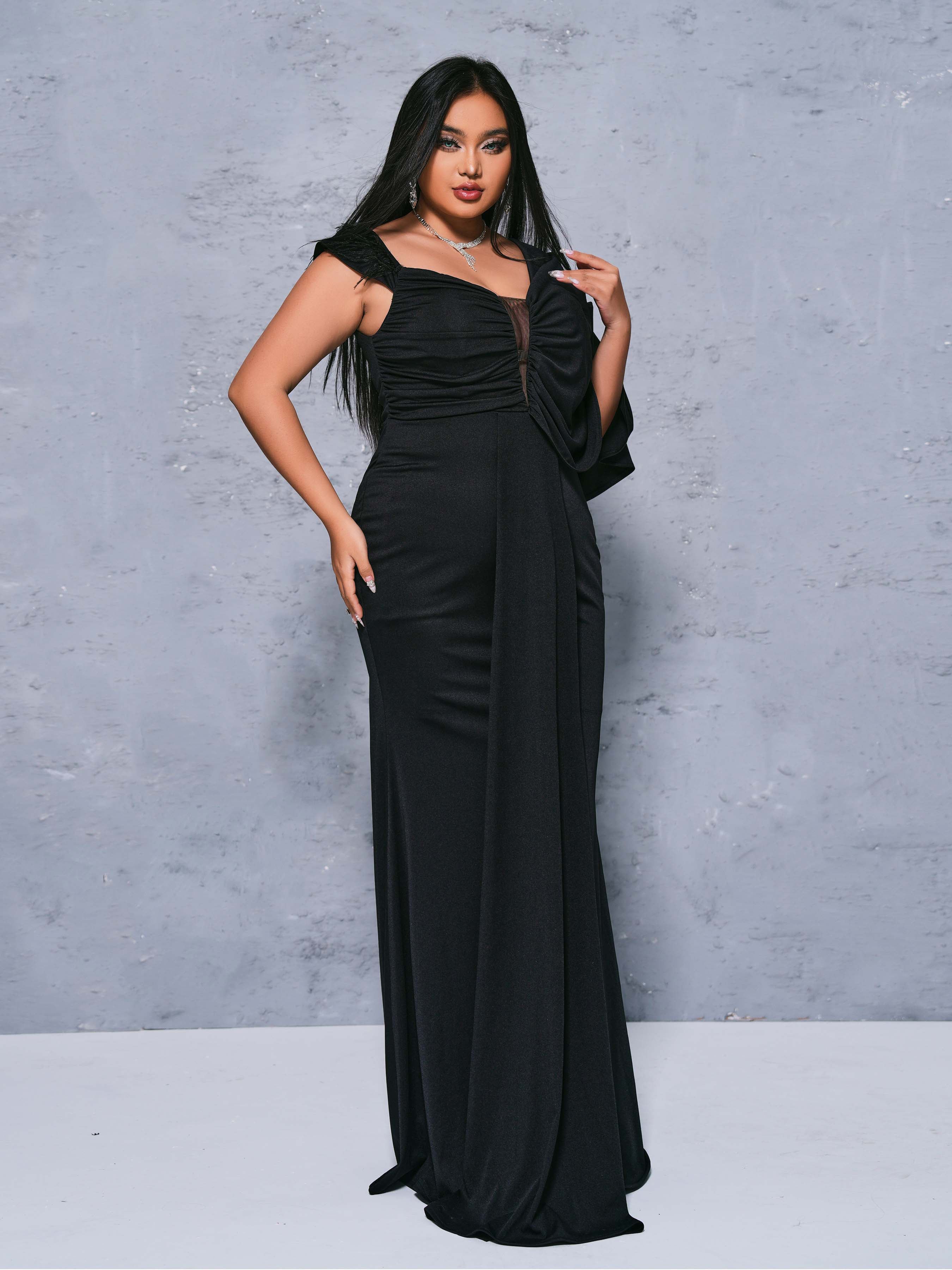 Plus Cutout Feather Ribbon Mermaid Dress PRM20817