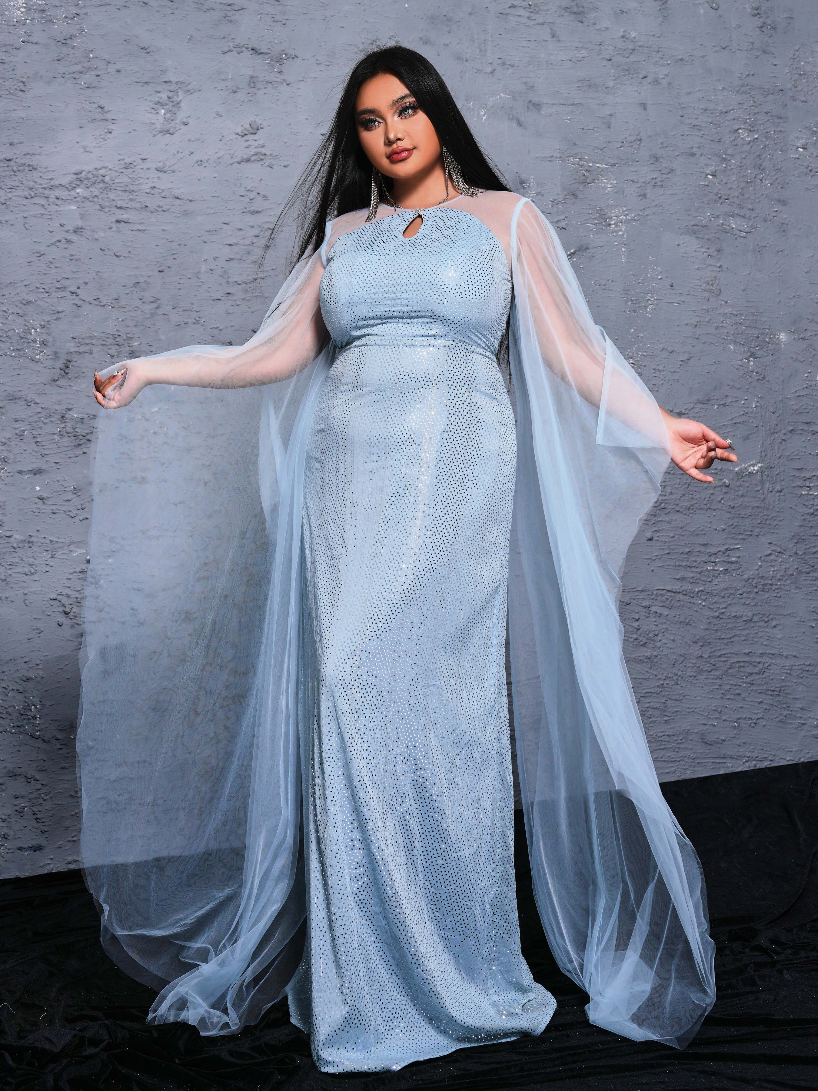 Plus Panel Sequin Cutout Maxi Dress PRX70140