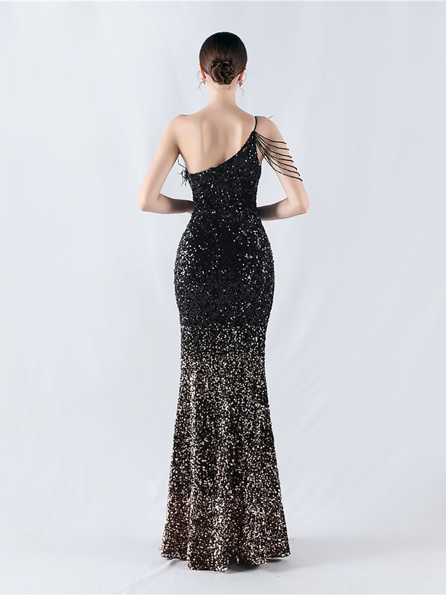 Feather Sequin Beads Chain Cocktail Dress MCW1007