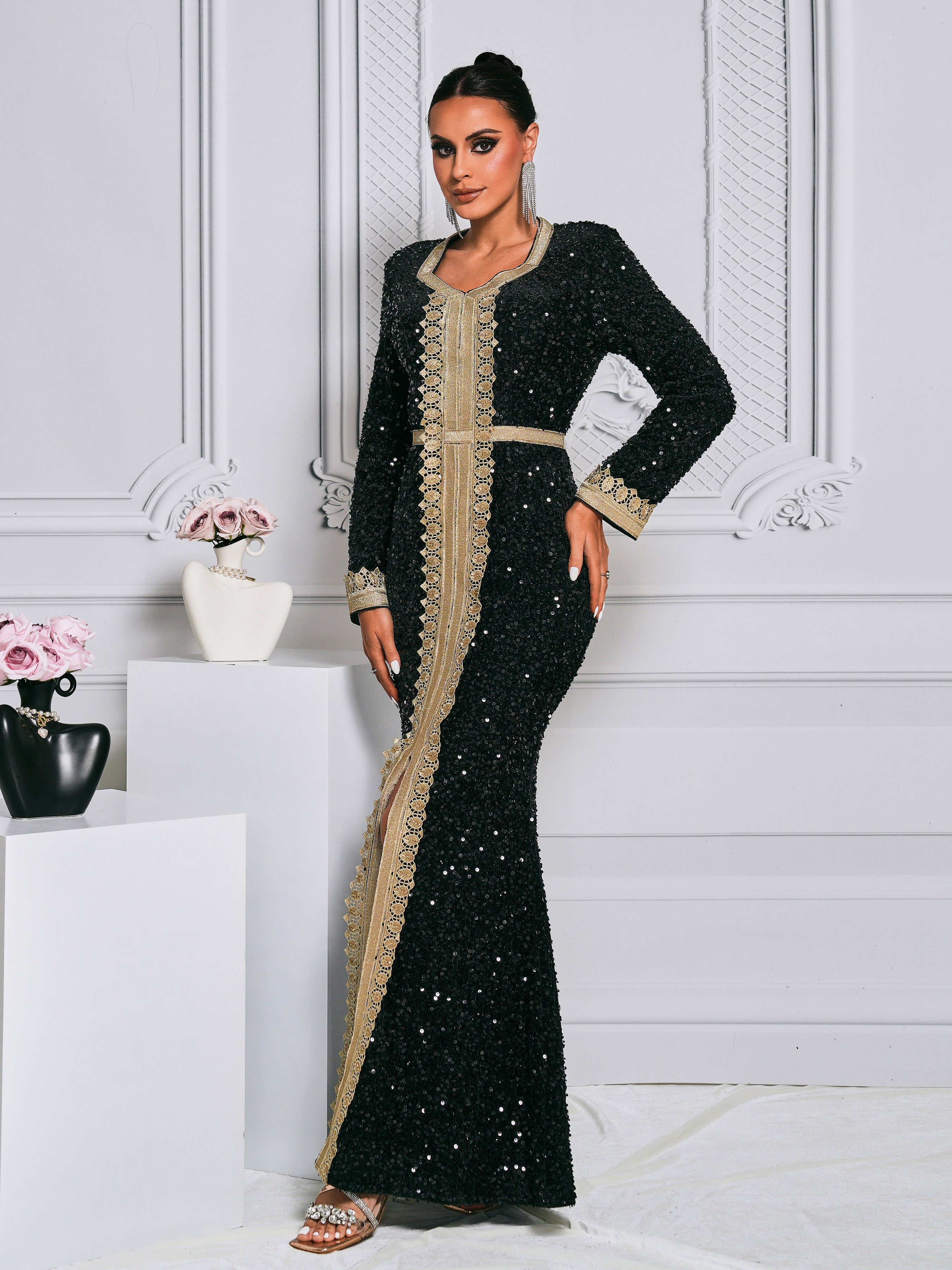 Long Sleeve Sequin Maxi Dress MES00348