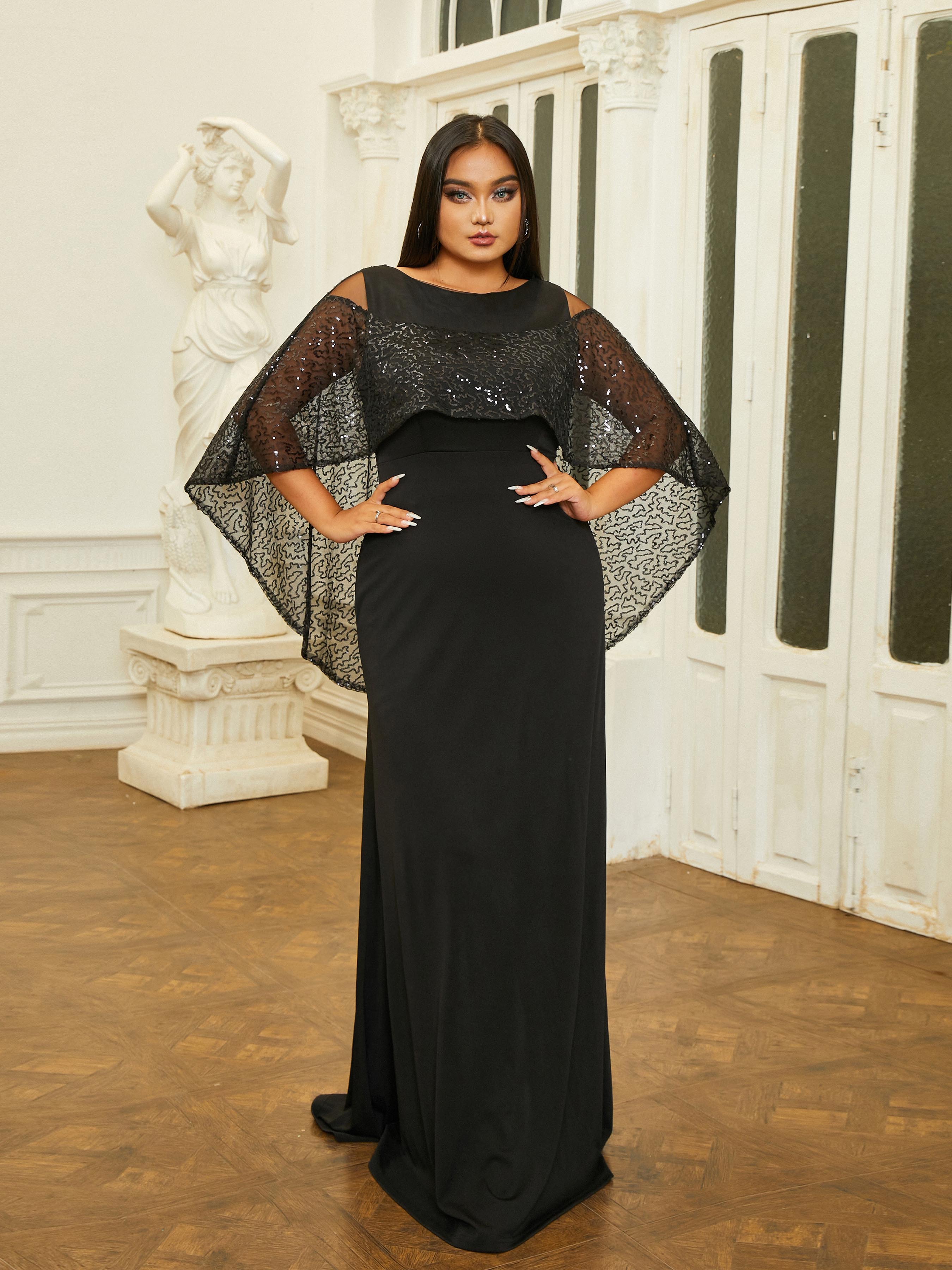 Cloak Sleeve Black Knit Maxi Dress PRM20808