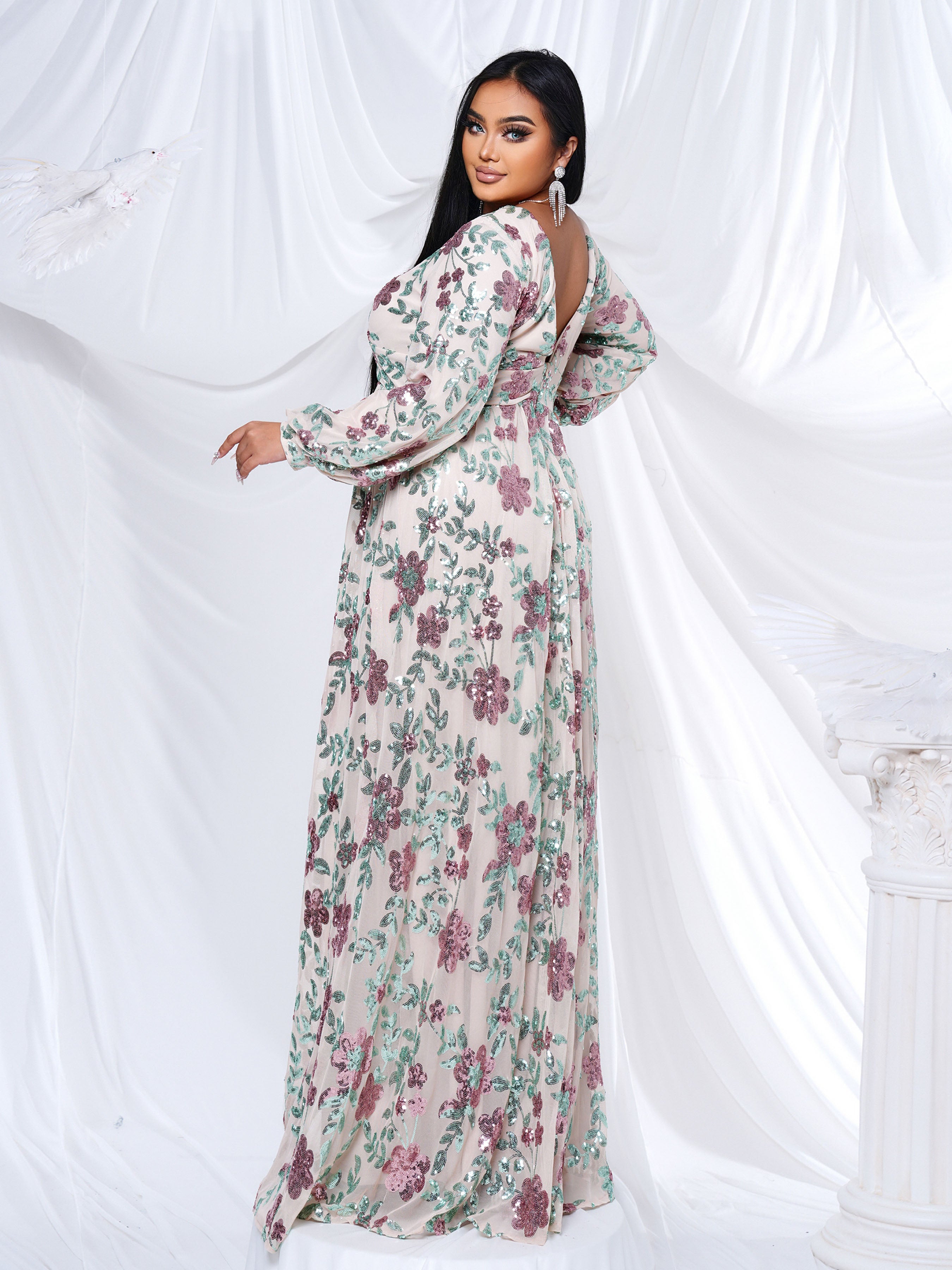 Plus V-Neck Backless Apricot Prom Dress PRJ10789