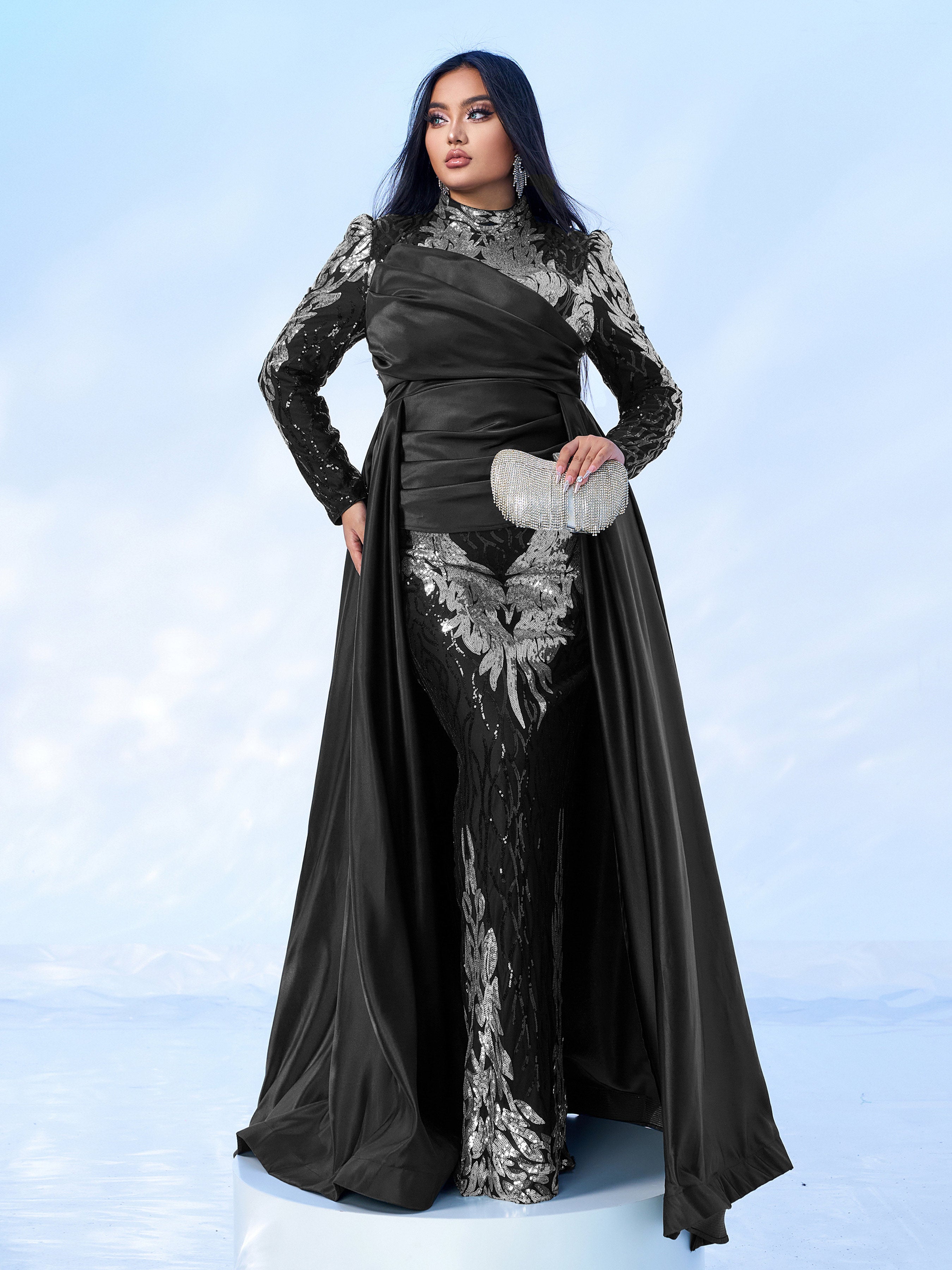 Plus Size Long Sleeve Sequin Prom Dress PMES00579