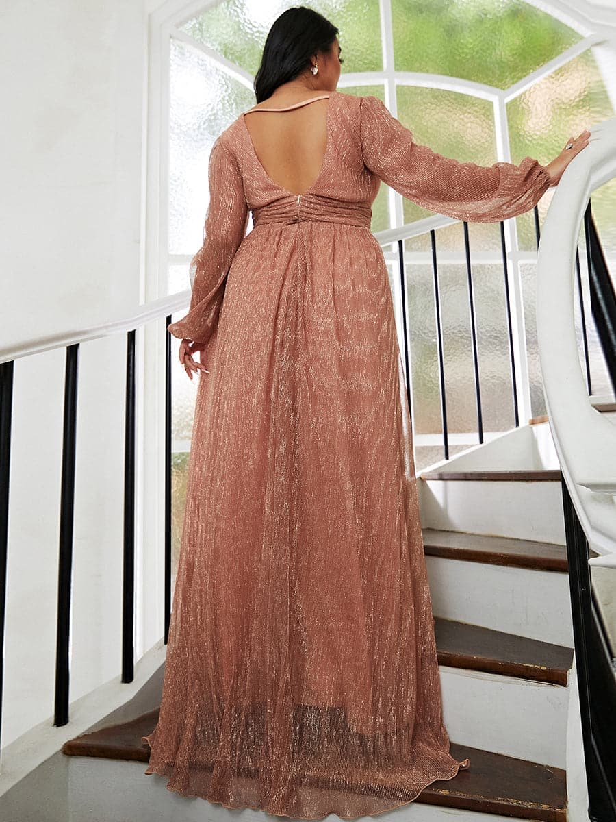 Plus Size Backless V Neck Tulle Maxi Dress PXH2101
