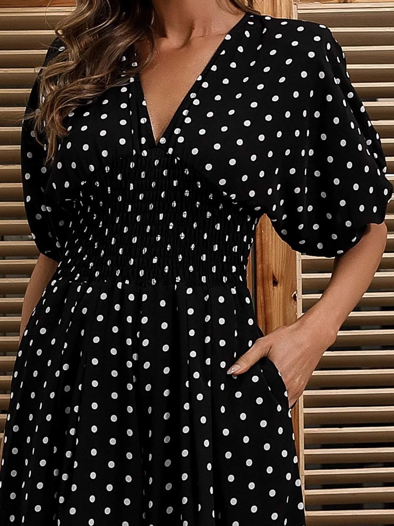 Polka Dot Shirred Waist Jumpsuits M01178