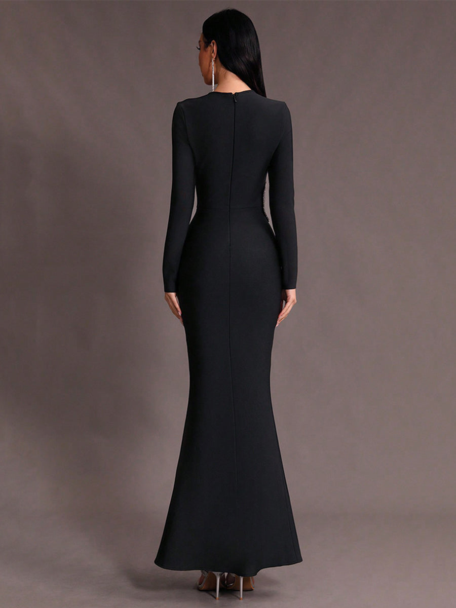 Black Long Sleeve Cutout Prom dress MCW0927