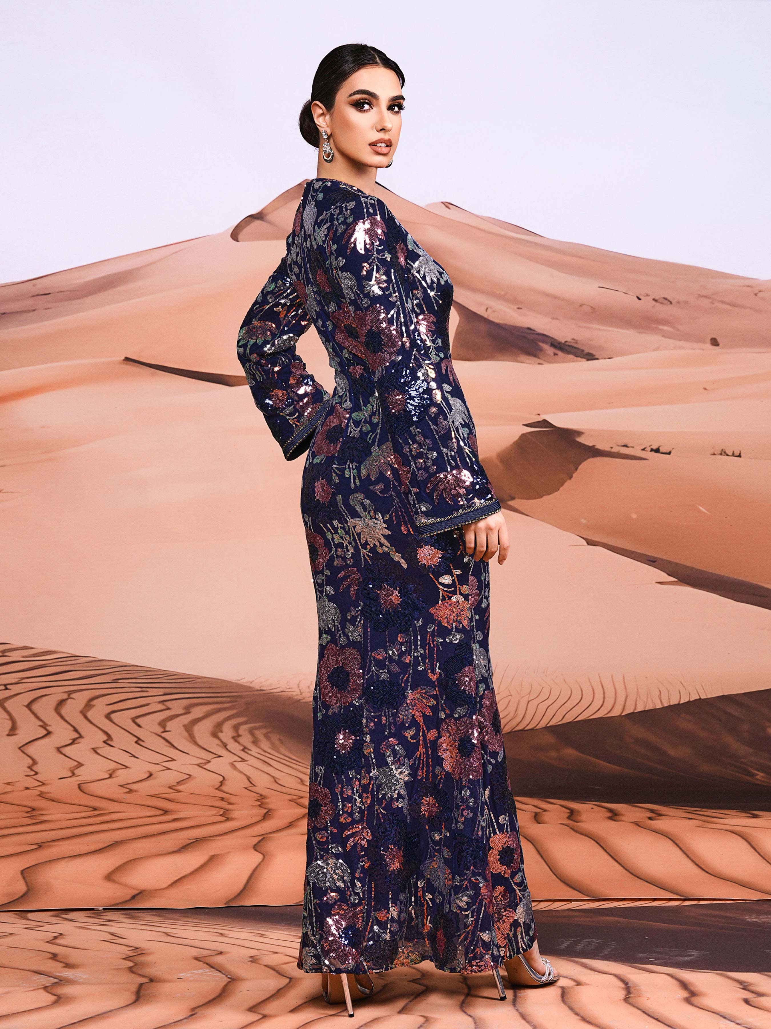 V-neck Floral Sequin Split Formal Dress ME00329