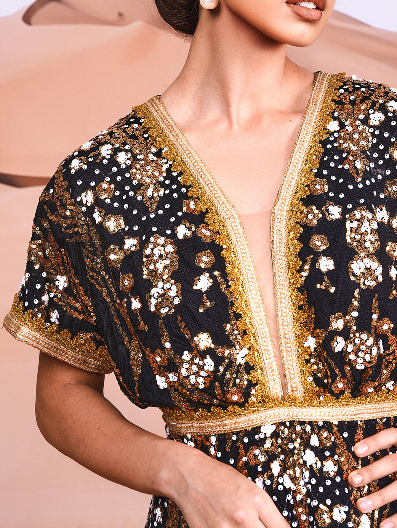 Short Sleeve A-Line Sequin Maxi Dress MES00405