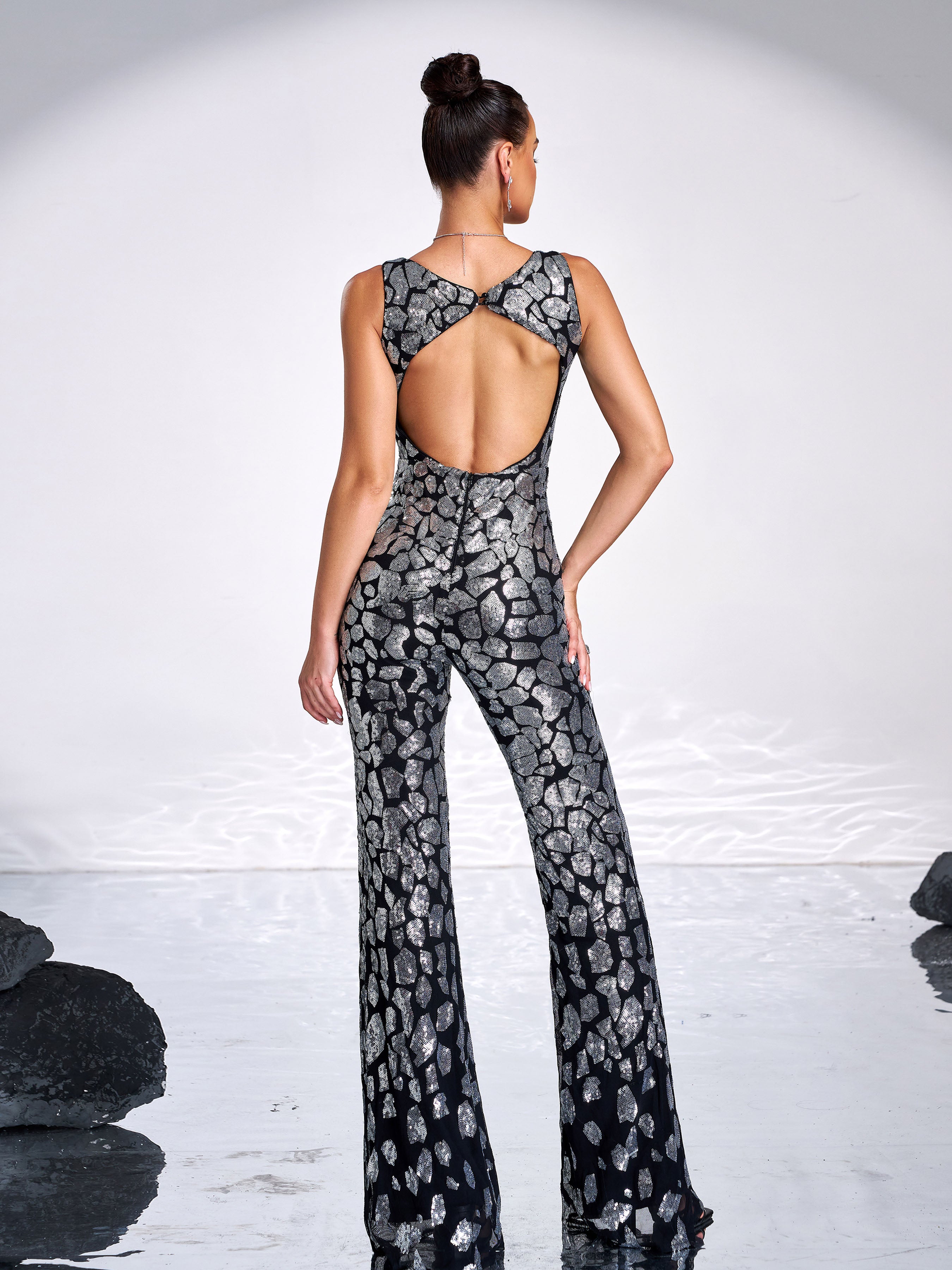 Sleeveless Cutout Sequin Jumpsuits RH30063