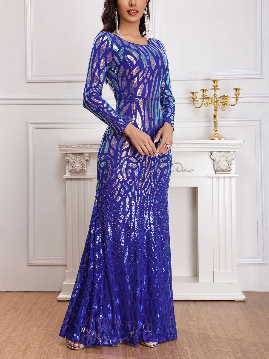 Blue Sequin A-line Prom Dress MCW1098