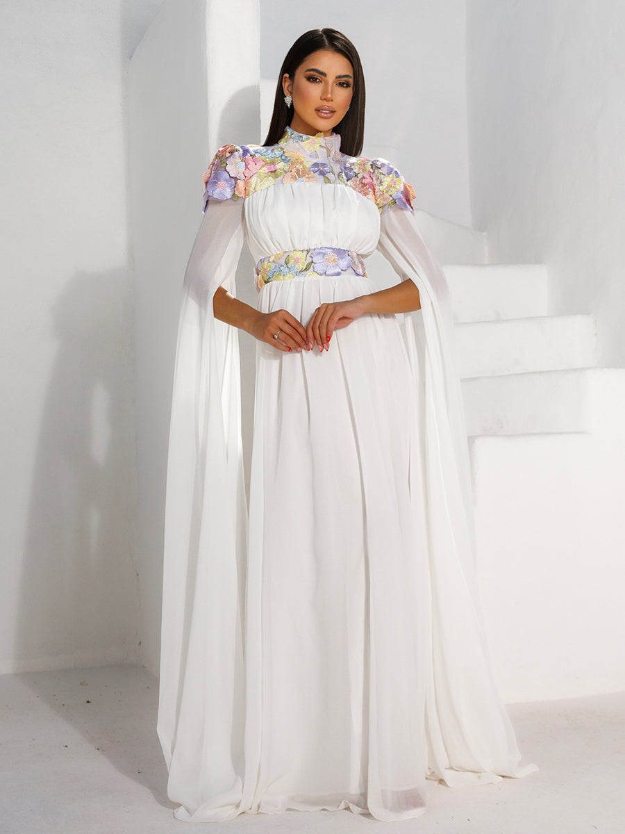 Stand Collar Embodied Tulle Dress MES00397