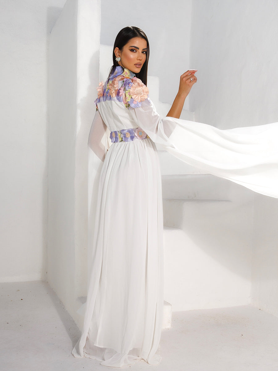 Stand Collar Embodied Tulle Dress MES00397