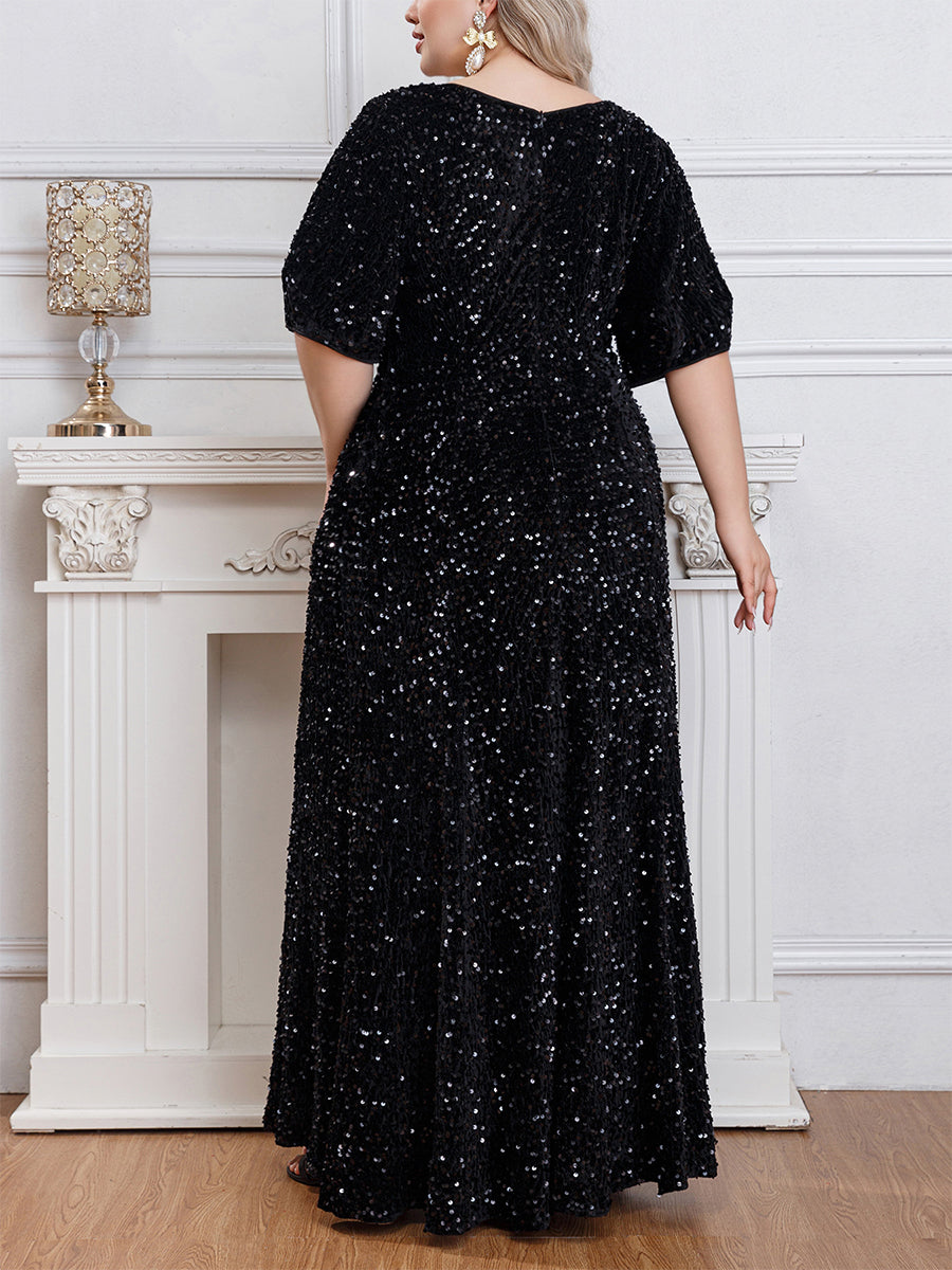 Plus Color-block Short Sleeve A-line Dress MCW1106