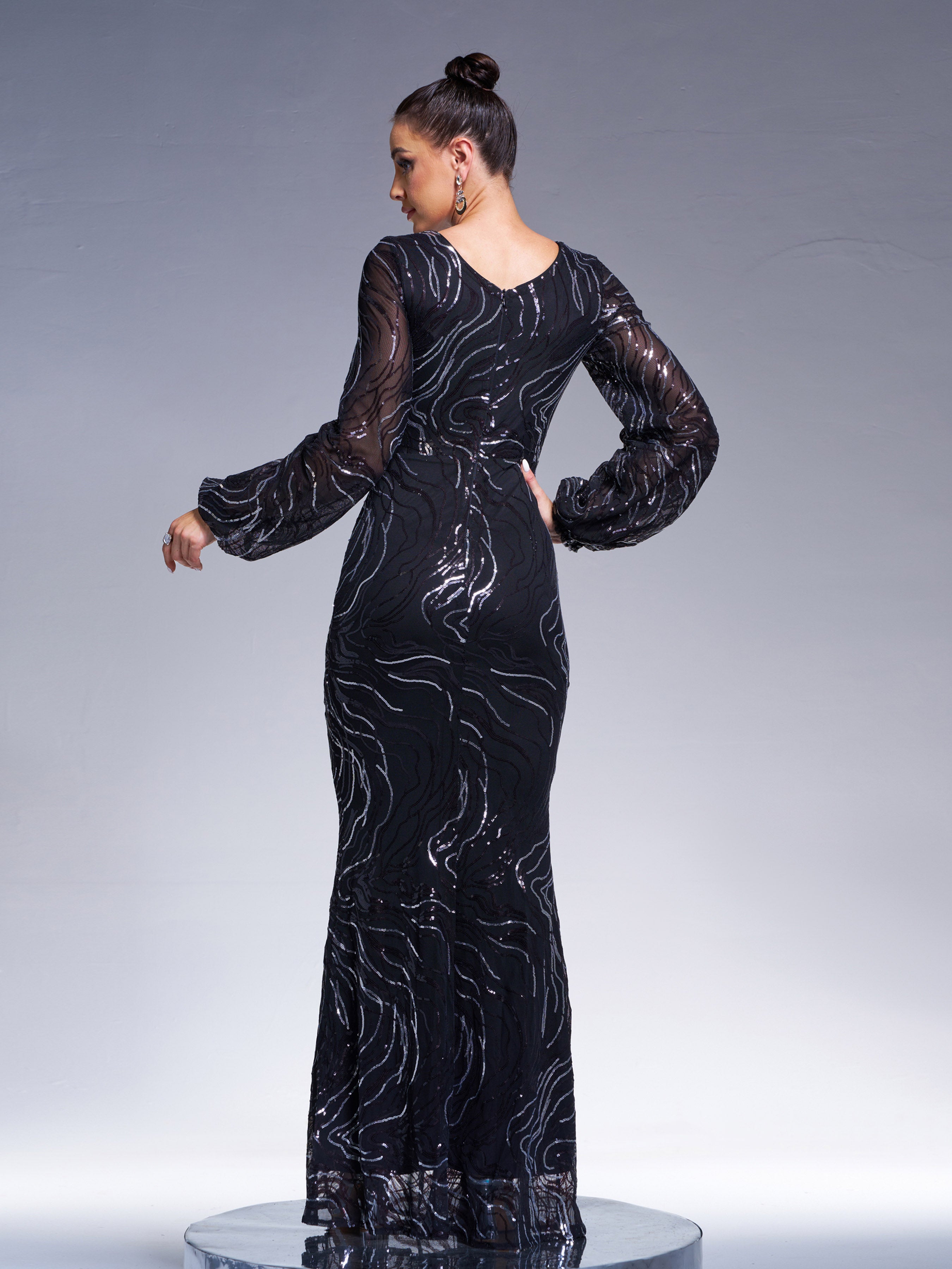 Long Sleeve Maxi Mermaid Sequin Dress XJ1500