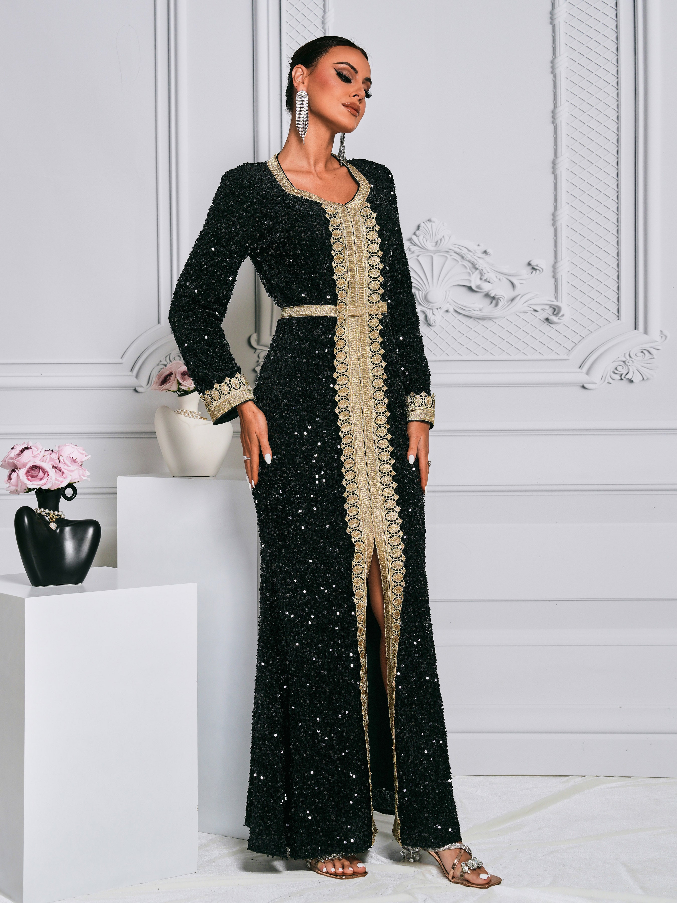 Long Sleeve Sequin Maxi Dress MES00348