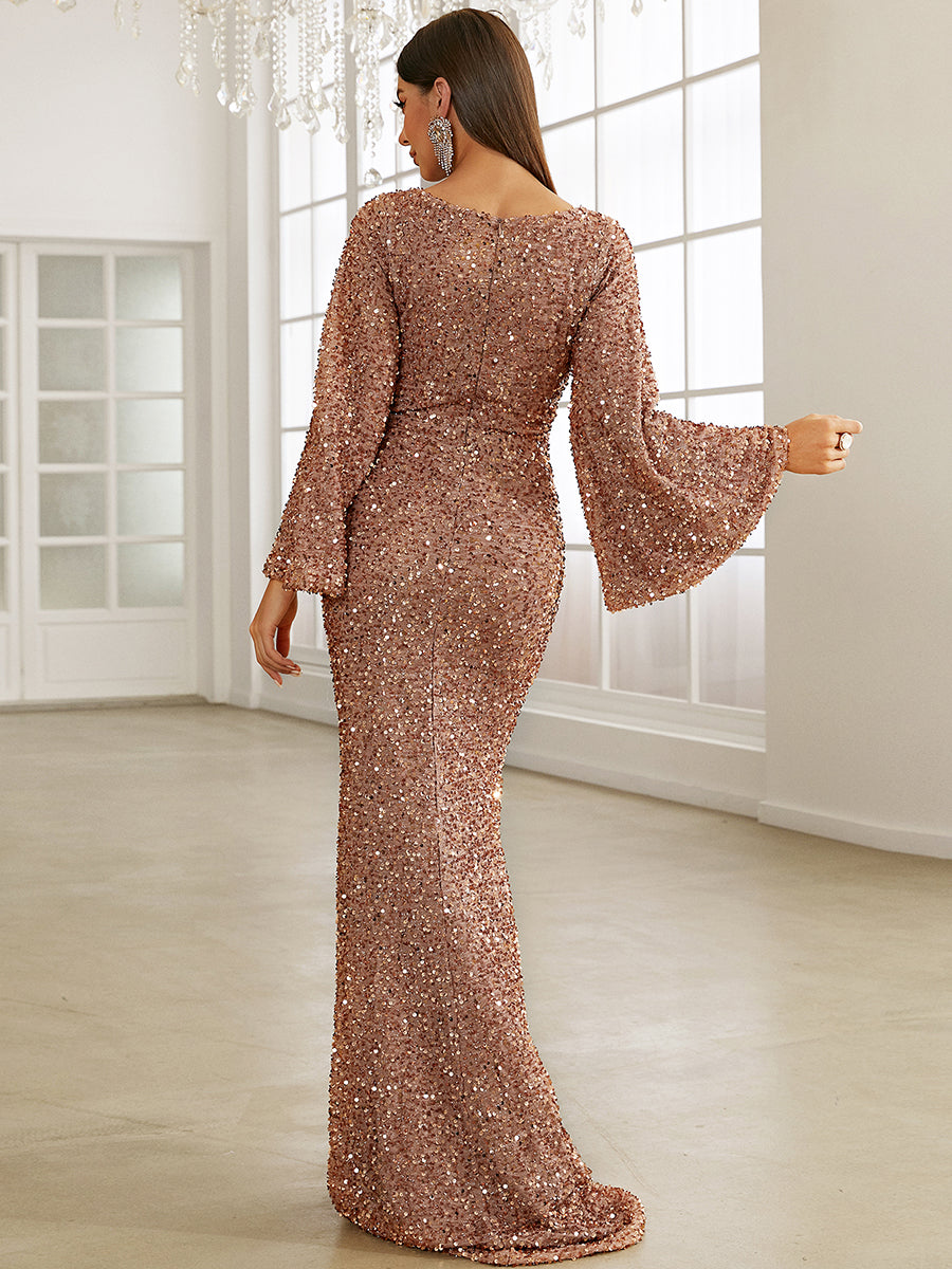 Sequin Bell Sleeve Mermaid Dress M02010