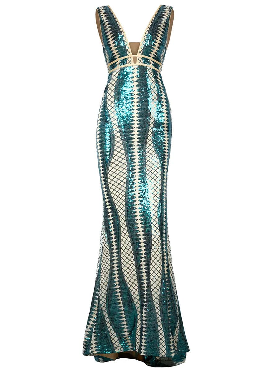 Plunge Mermaid Evening Dress M0449