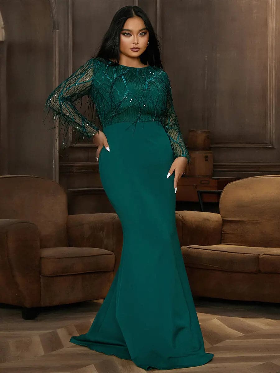 Plus Long Sleeve Fringed Maxi Dress PJMT1103