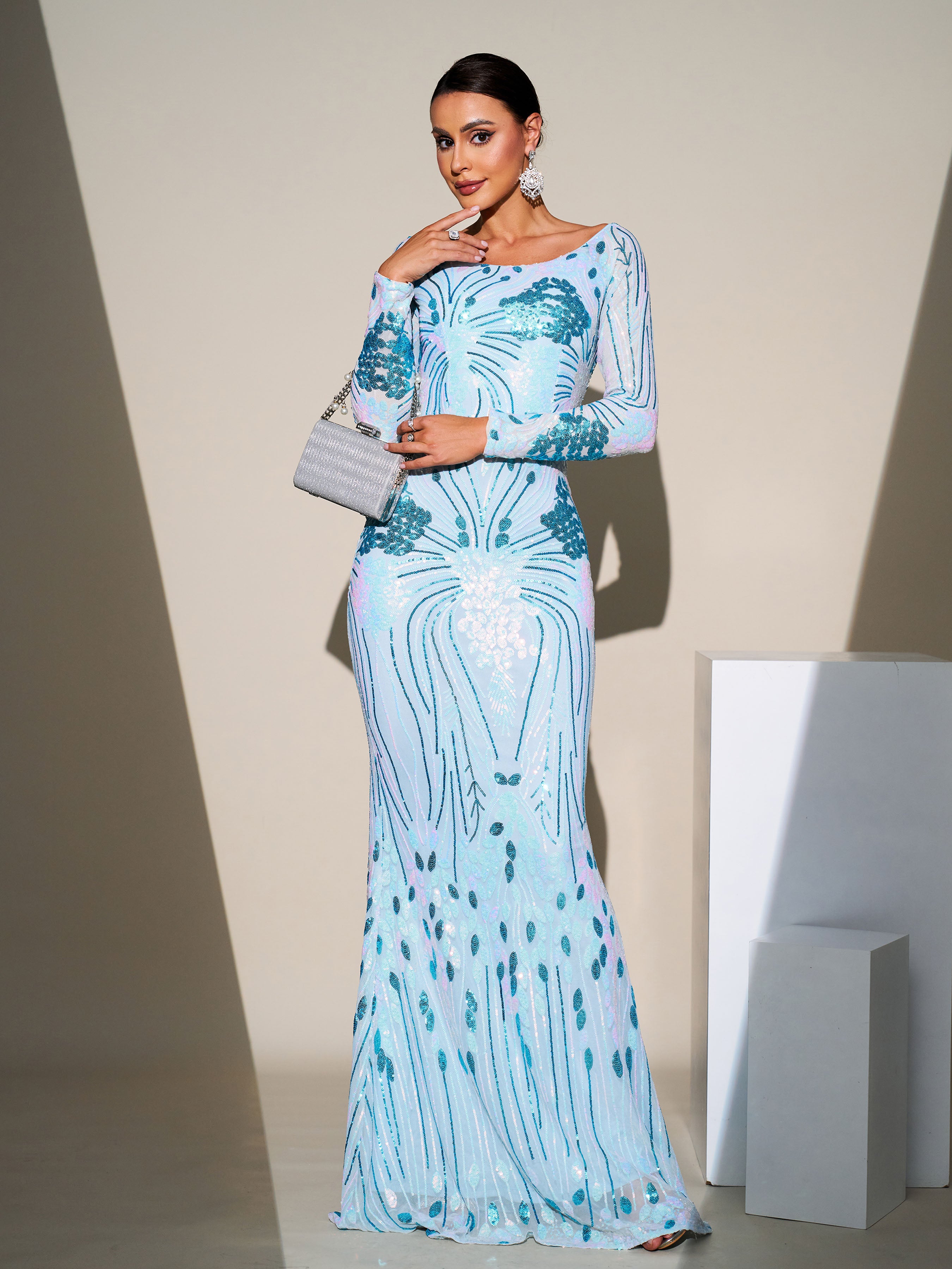 Long Sleeve Sequin Mermaid Formal Dress GM00331