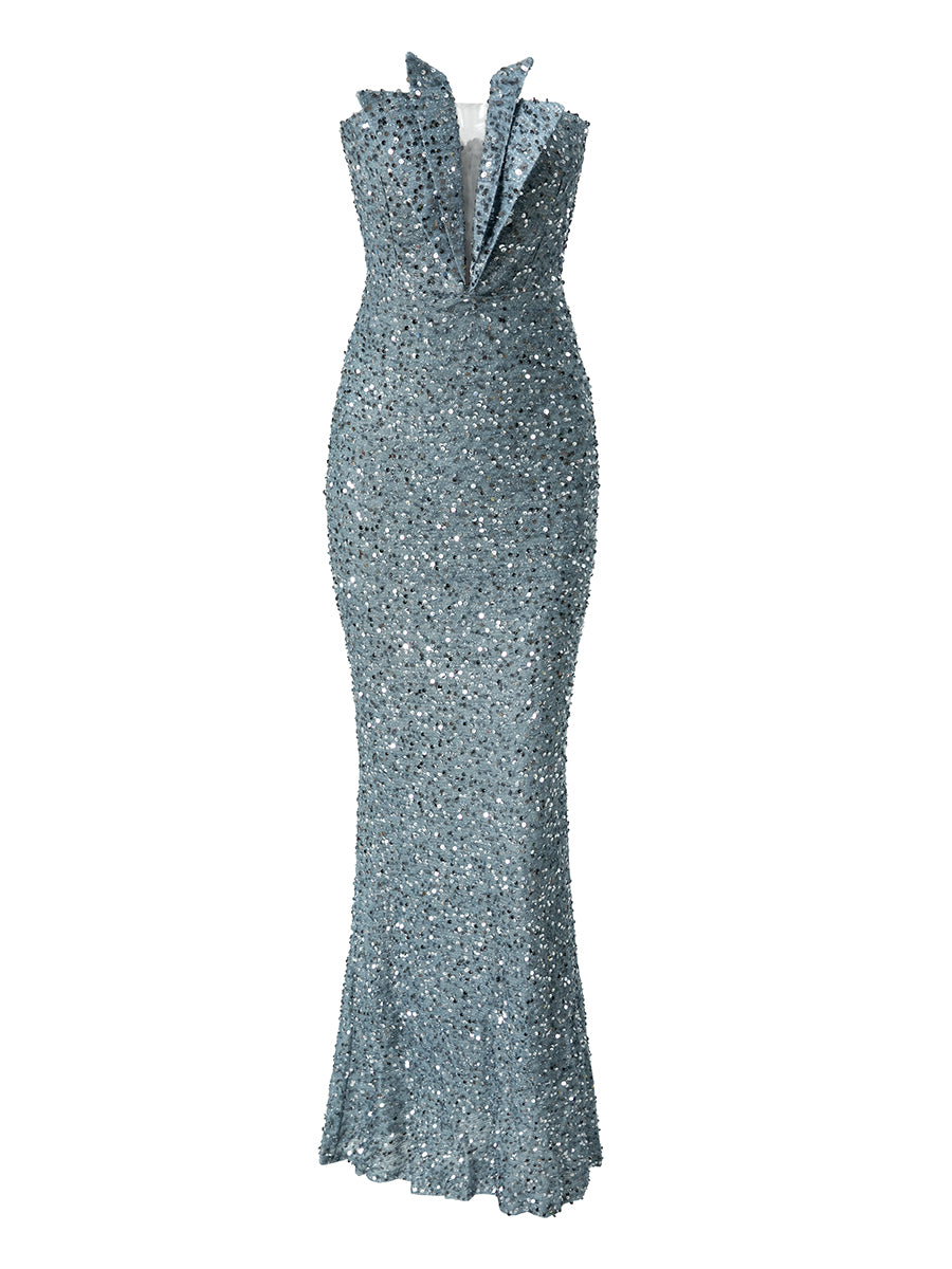 Strapless Folds Glitter Mermaid Prom Dress XJ978