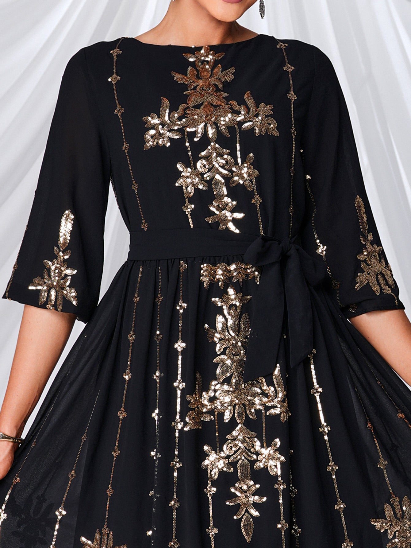 Half Sleeve A-line Sequin Tulle Dress MES00450